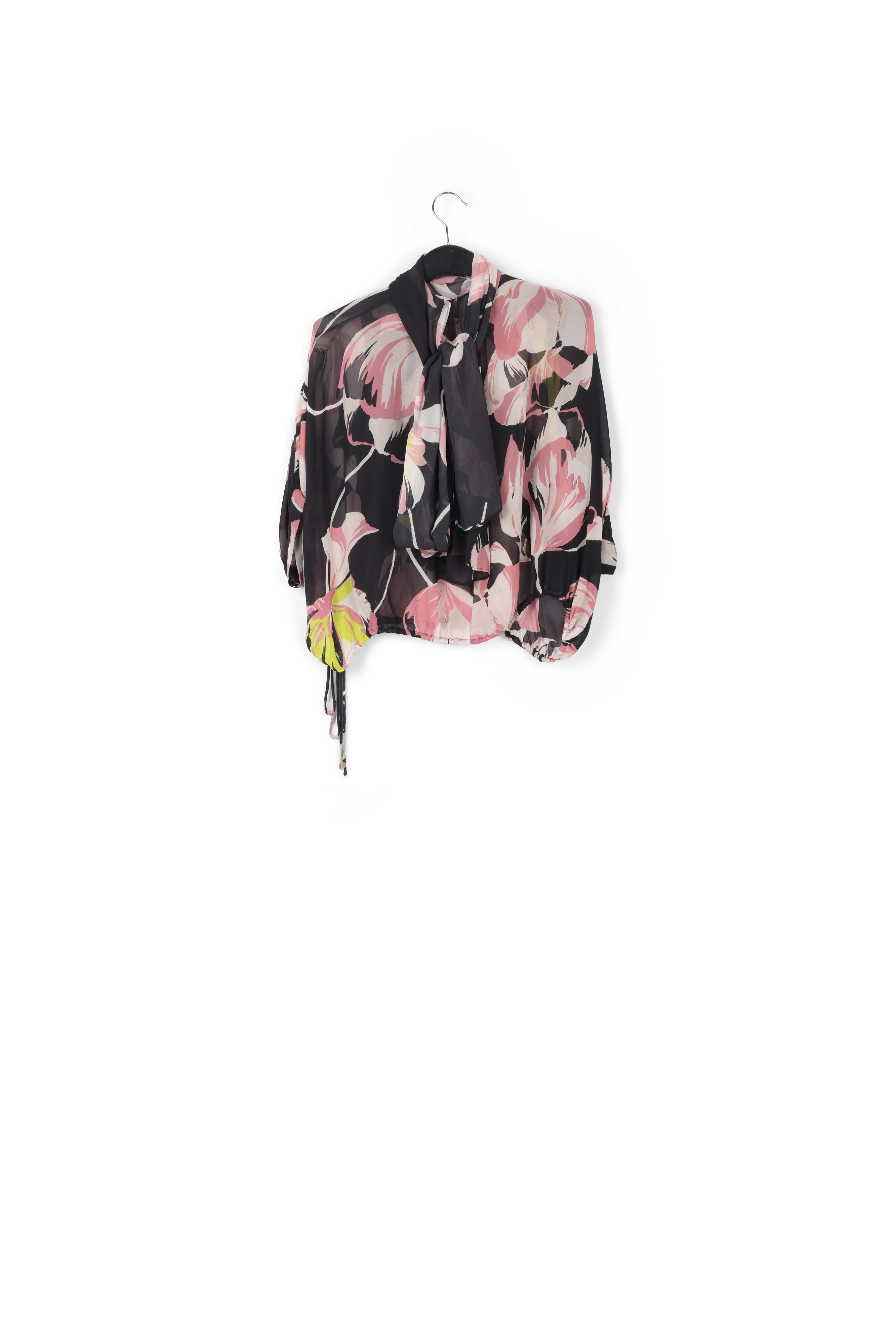 Black voluminous floral-print sheer top RE—SSENTIEL | Essentiel second hand