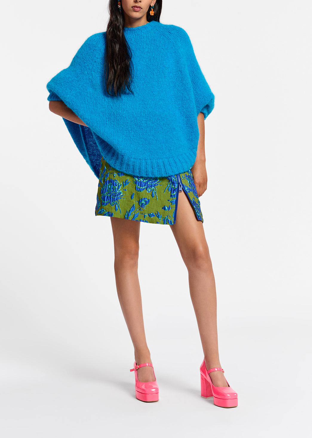 Dark green and blue floral-jacquard mini skirt RE—SSENTIEL | Essentiel second hand