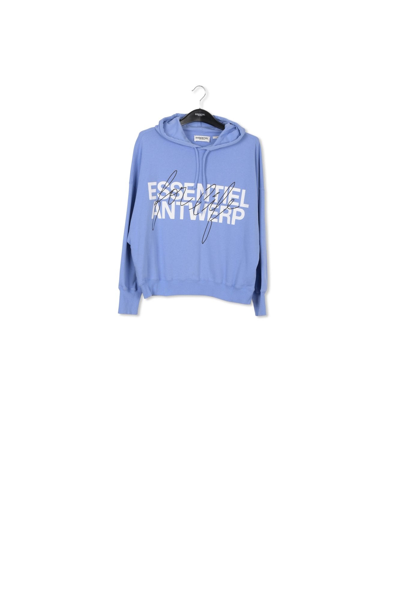 Blue organic cotton-jersey hoodie with logo print RE—SSENTIEL | Essentiel second hand