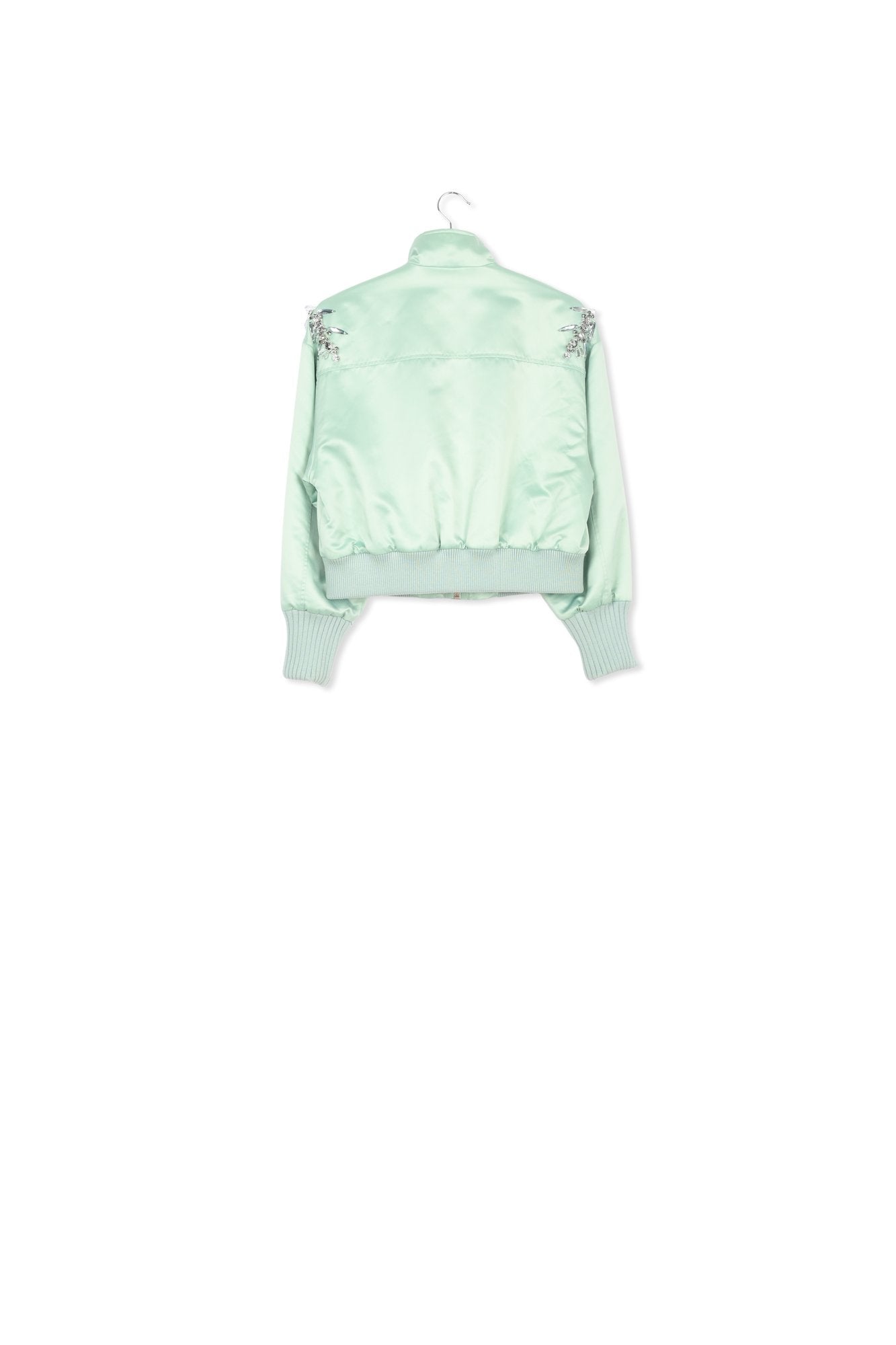 Mint green satin bomber jacket with rhinestone embellishments RE—SSENTIEL | Essentiel second hand