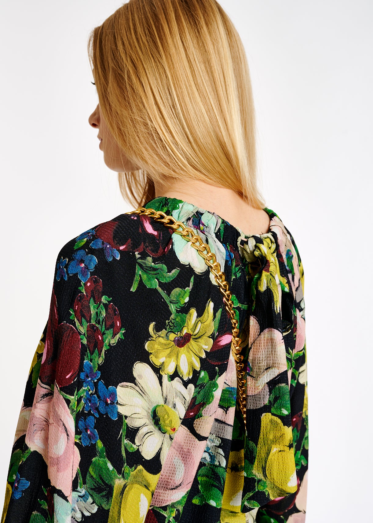 Black, white and yellow floral print mini dress RE—SSENTIEL | Essentiel second hand