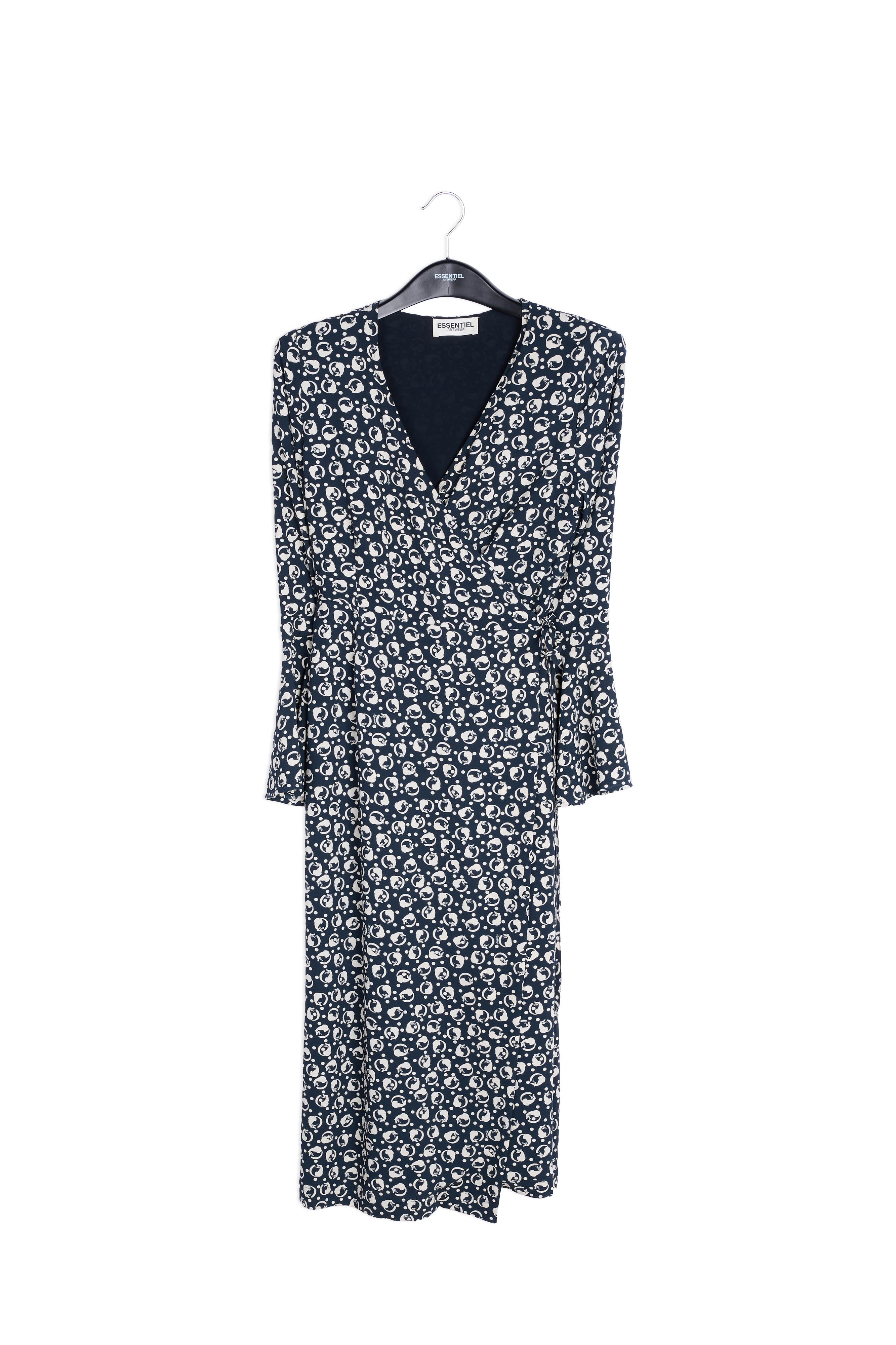 Blue and white printed wrap dress RE—SSENTIEL | Essentiel second hand