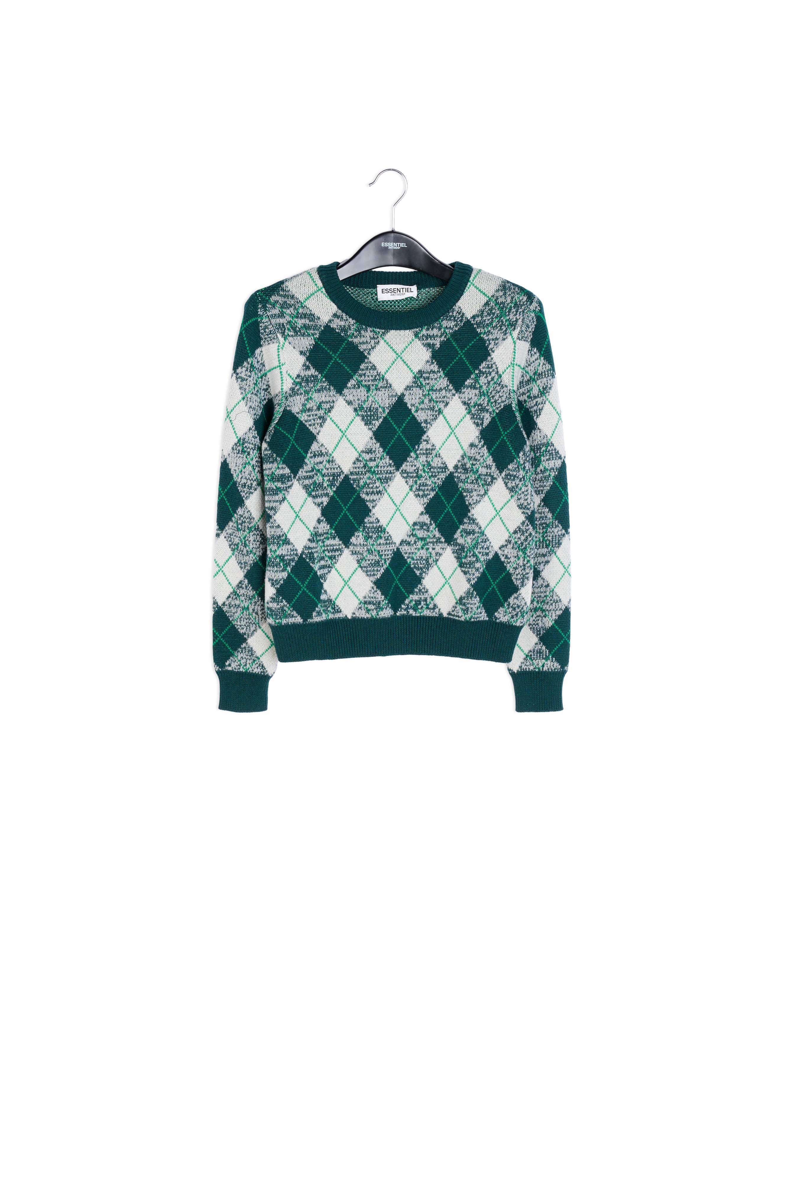 Donkergroene en witte diamanten trui RE—SSENTIEL | Essentiel second hand