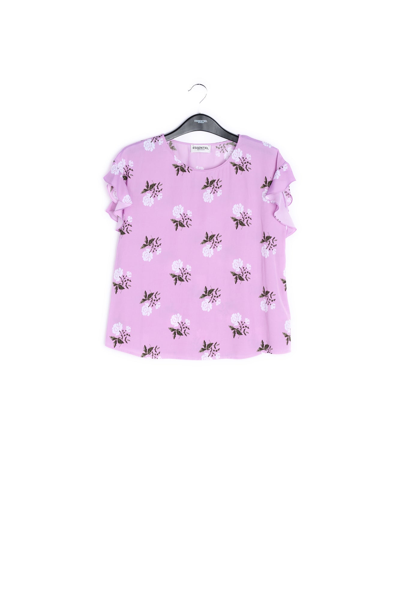 Pink flower print top with ruffled sleeves RE—SSENTIEL | Essentiel second hand