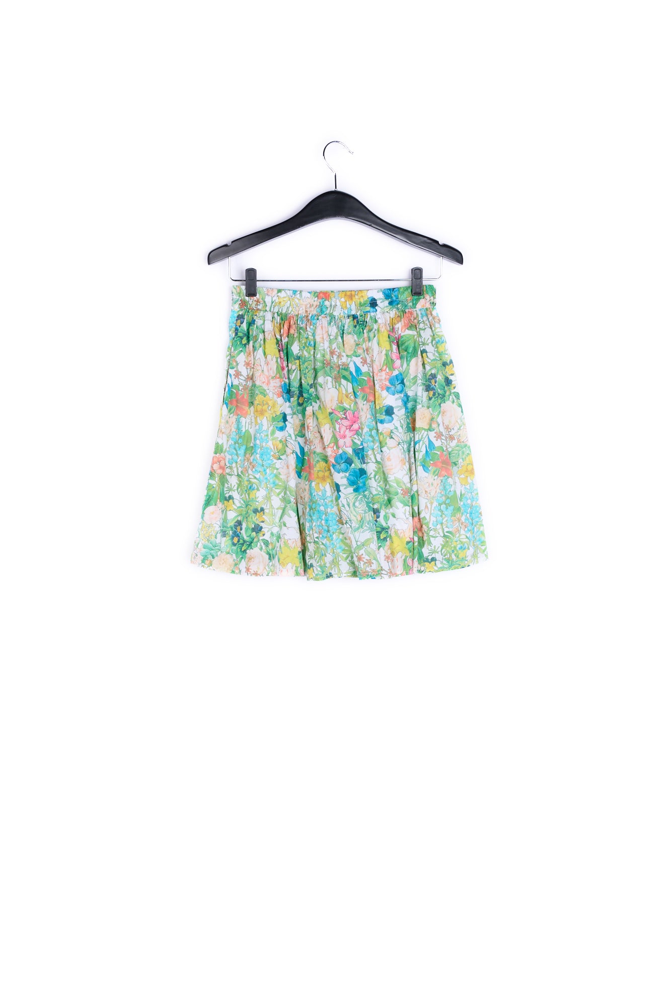 Vibrant green floral print mini skirt RE—SSENTIEL | Essentiel second hand