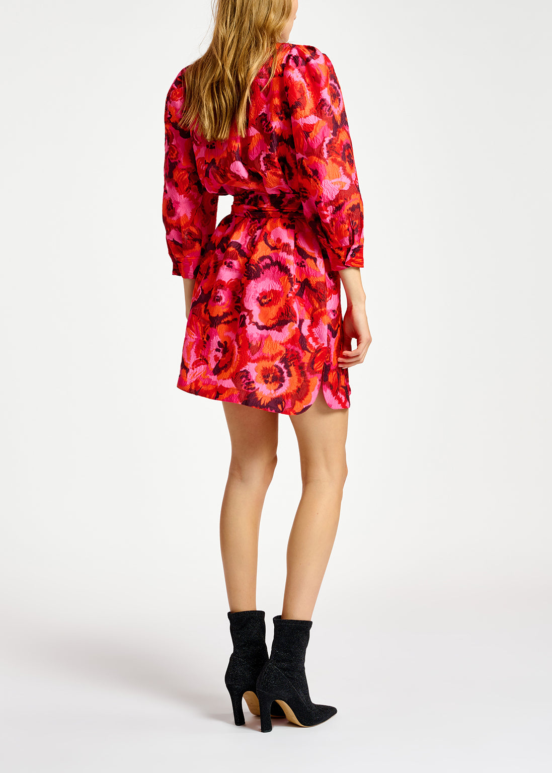 Pink and red jacquard belted mini dress RE—SSENTIEL | Essentiel second hand