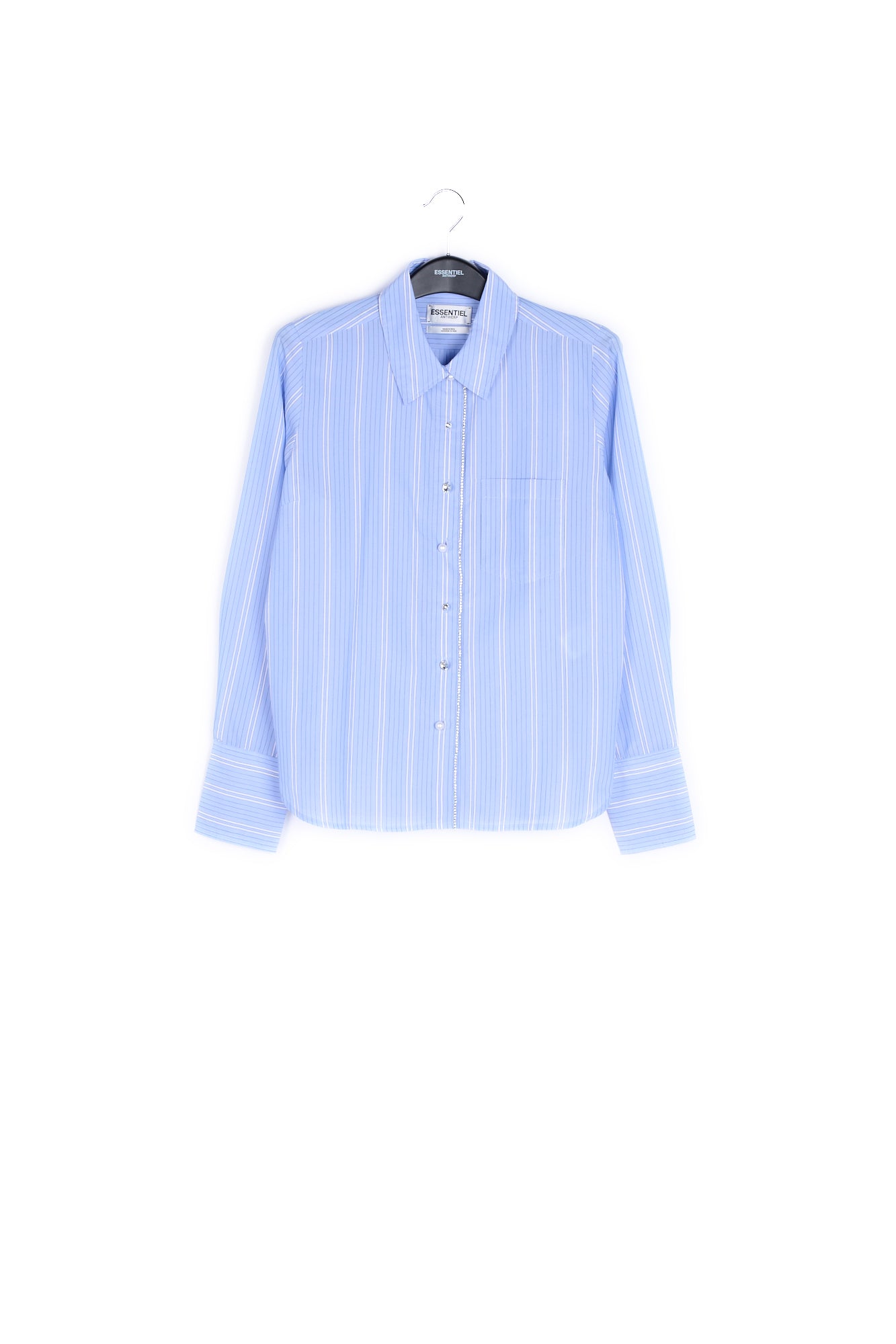 Light blue and white striped cotton shirt with beaded trim RE—SSENTIEL | Essentiel second hand