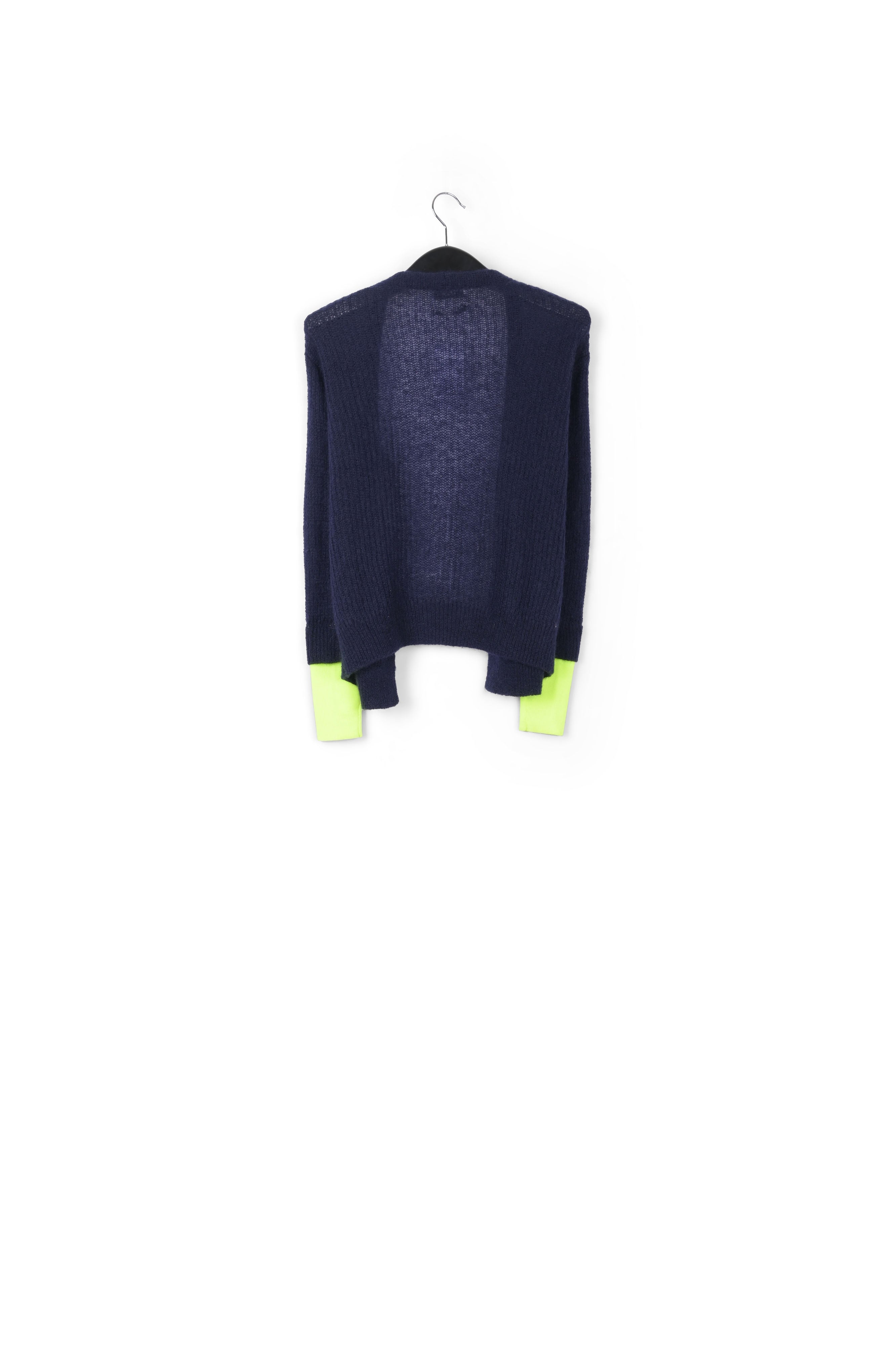 Dark blue mohair-blend cardigan with neon cuffs RE—SSENTIEL | Essentiel second hand