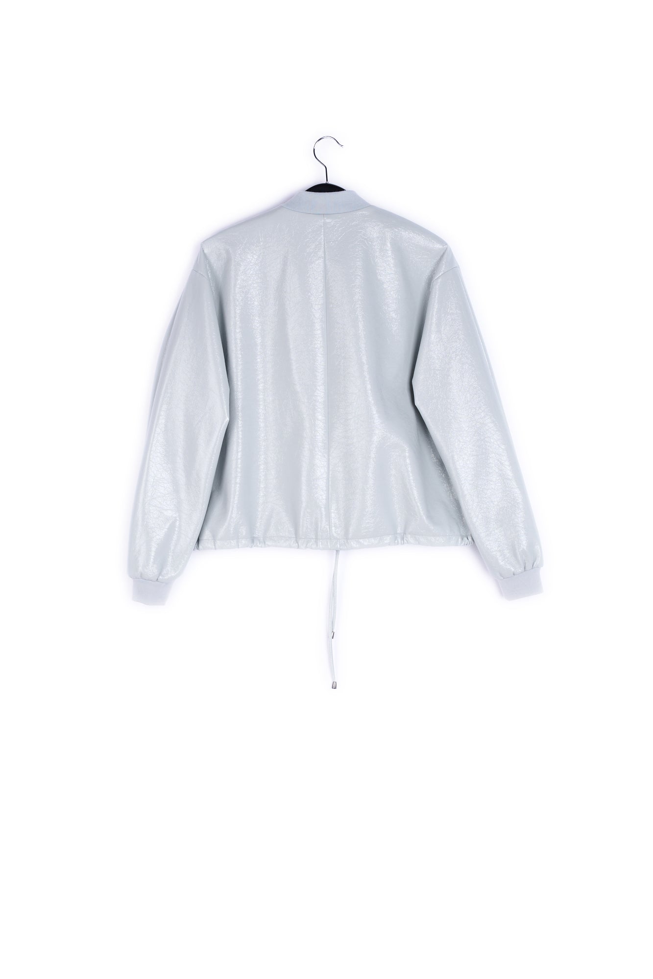 Grey faux patent-leather bomber jacket RE—SSENTIEL | Essentiel second hand