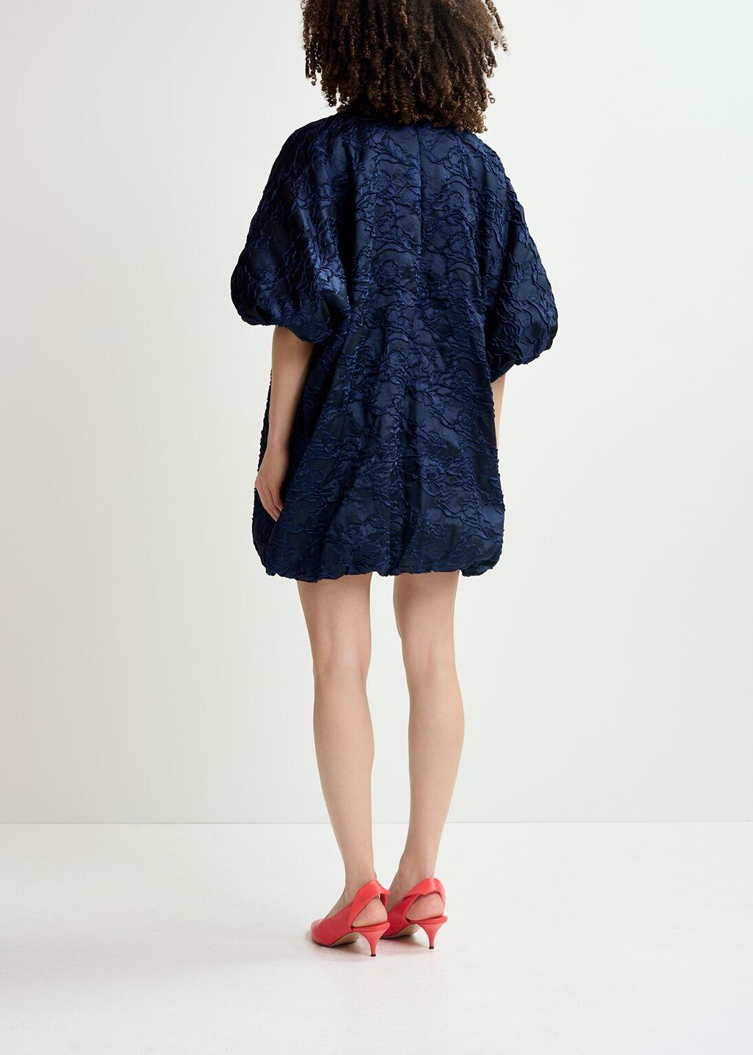 Navy blue jacquard-woven puffy mini dress RE—SSENTIEL | Essentiel second hand