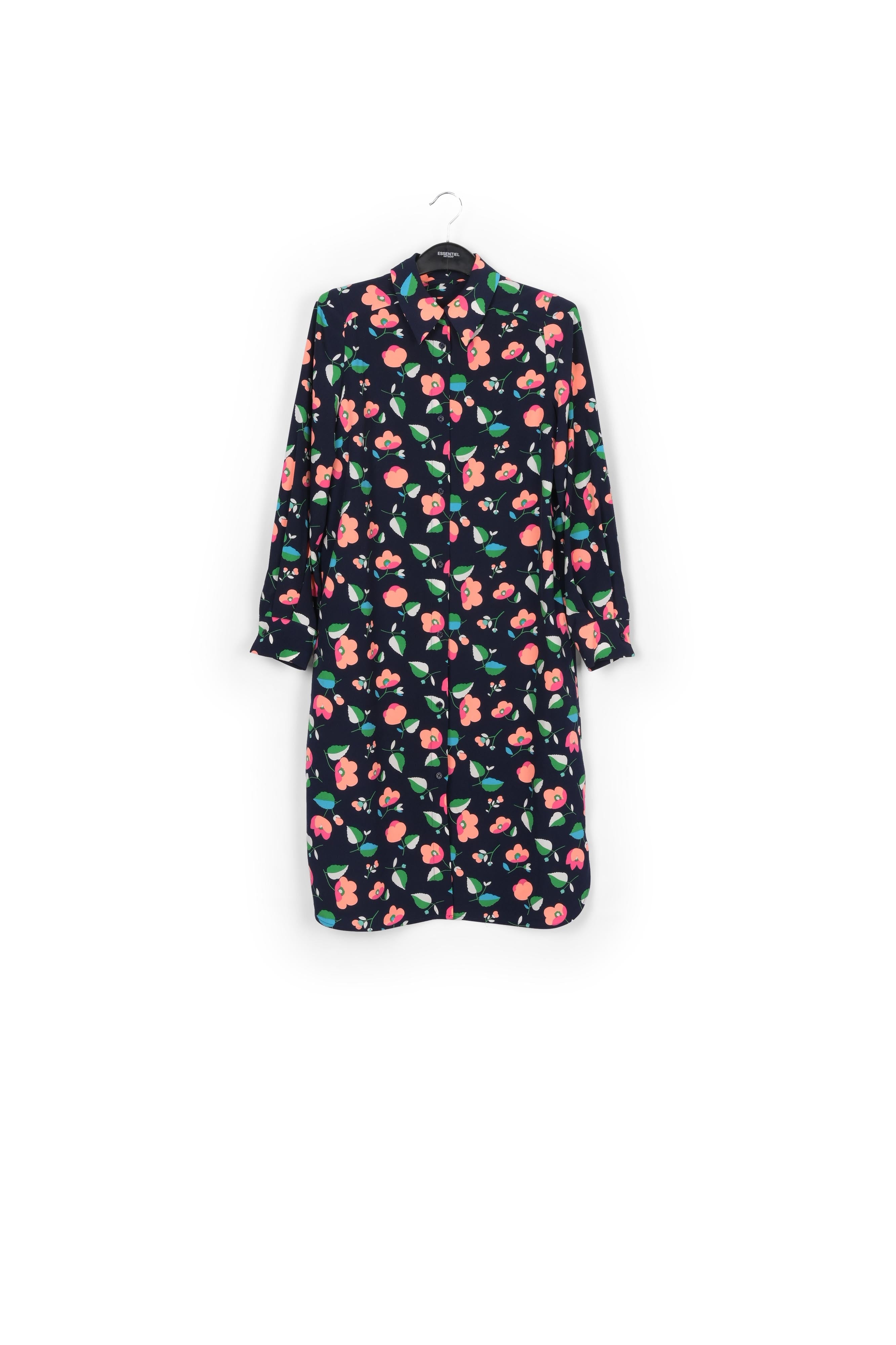 Navy blue floral shirt dress RE—SSENTIEL | Essentiel second hand