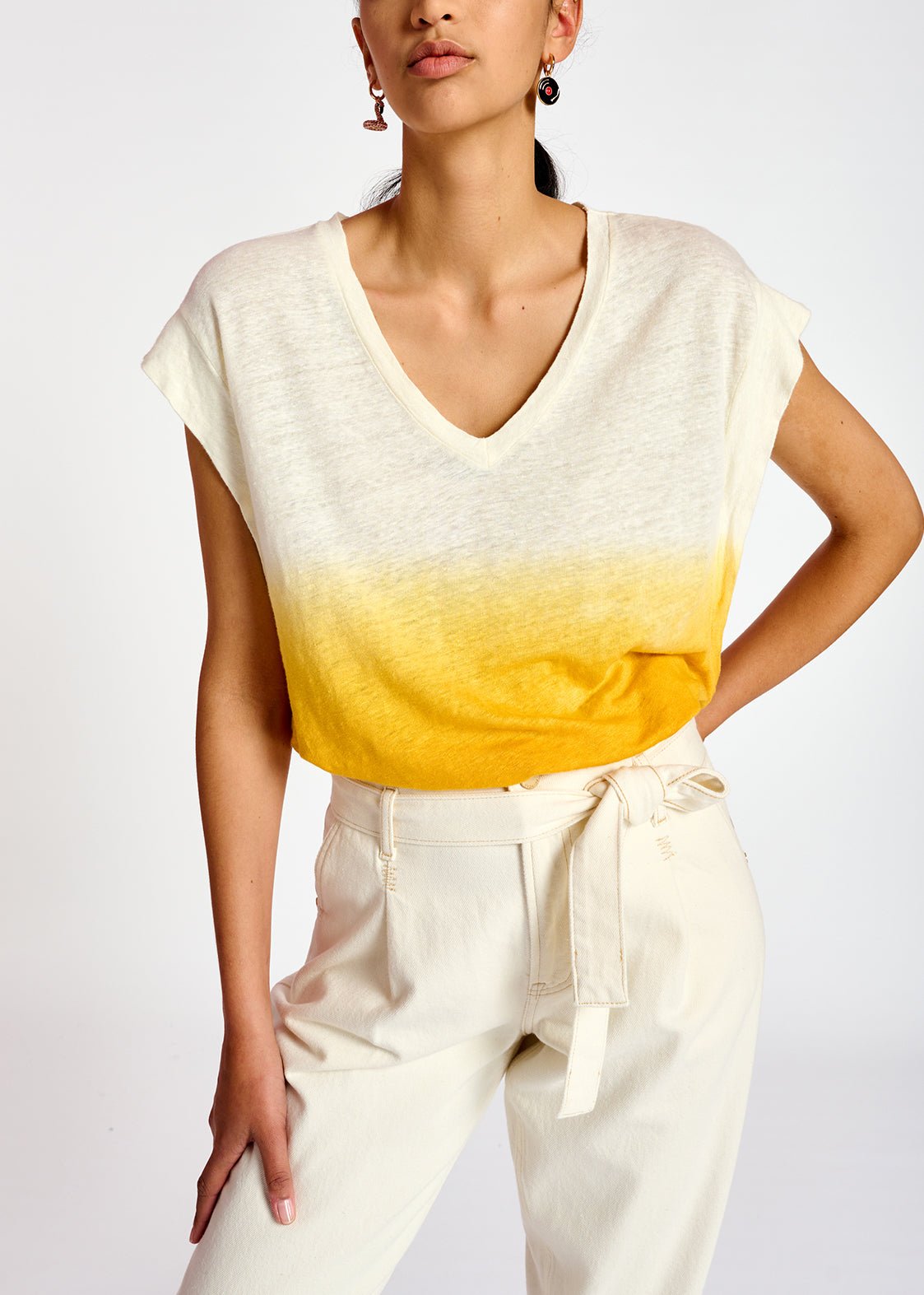 Yellow dip-dye linen t-shirt RE—SSENTIEL | Essentiel second hand