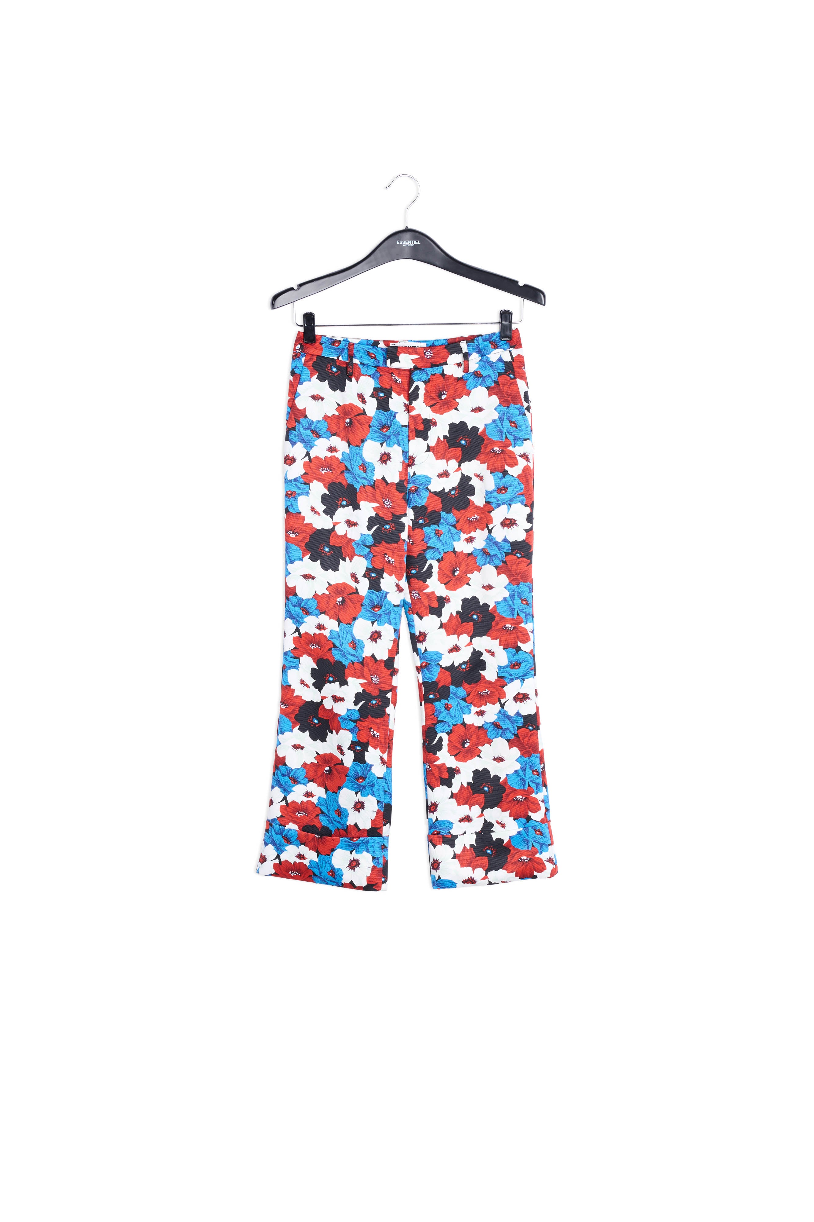 Pantalon tailleur rouge, bleu et blanc à imprimé fleuri RE—SSENTIEL | Essentiel second hand