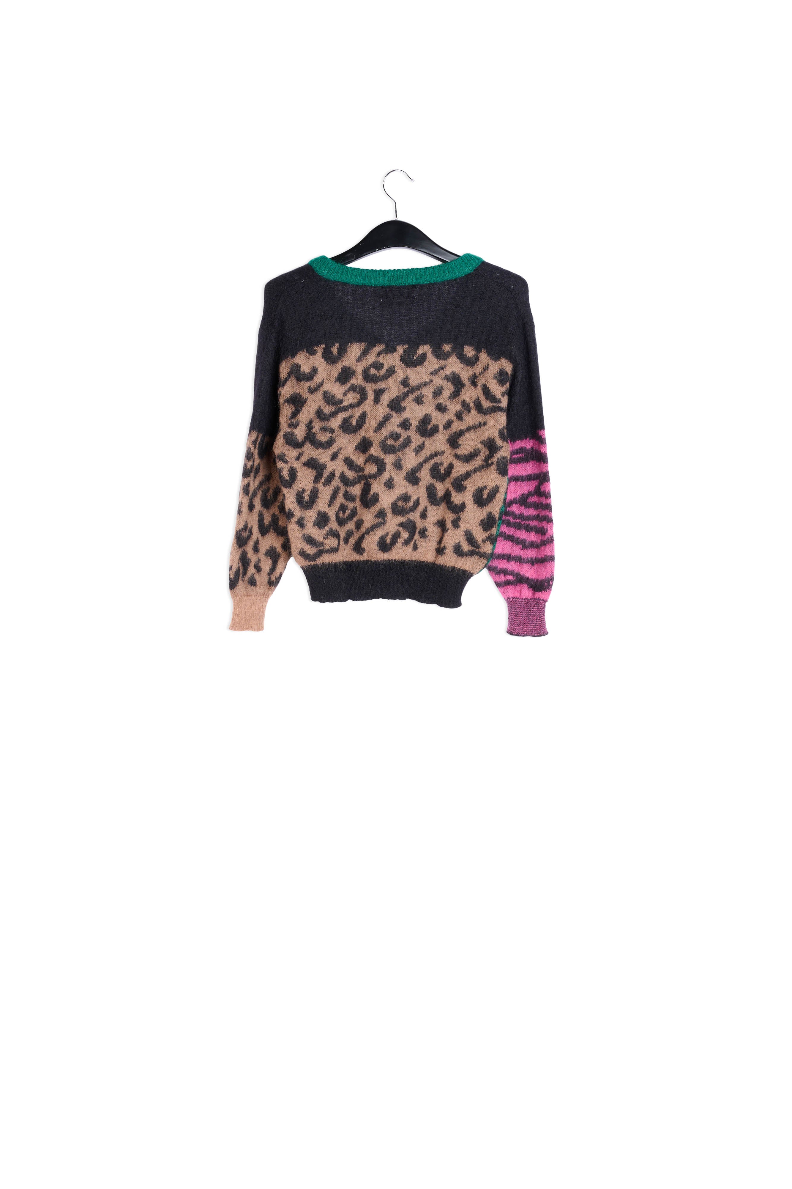 Pull en maille multicolore à col en v à imprimés léopard et zèbre RE—SSENTIEL | Essentiel second hand