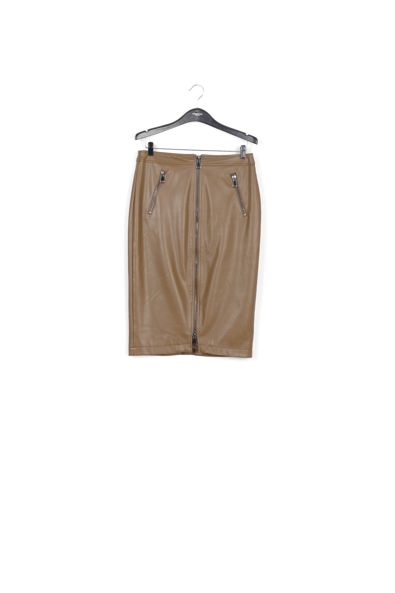 Khaki faux leather pencil skirt RE—SSENTIEL | Essentiel second hand