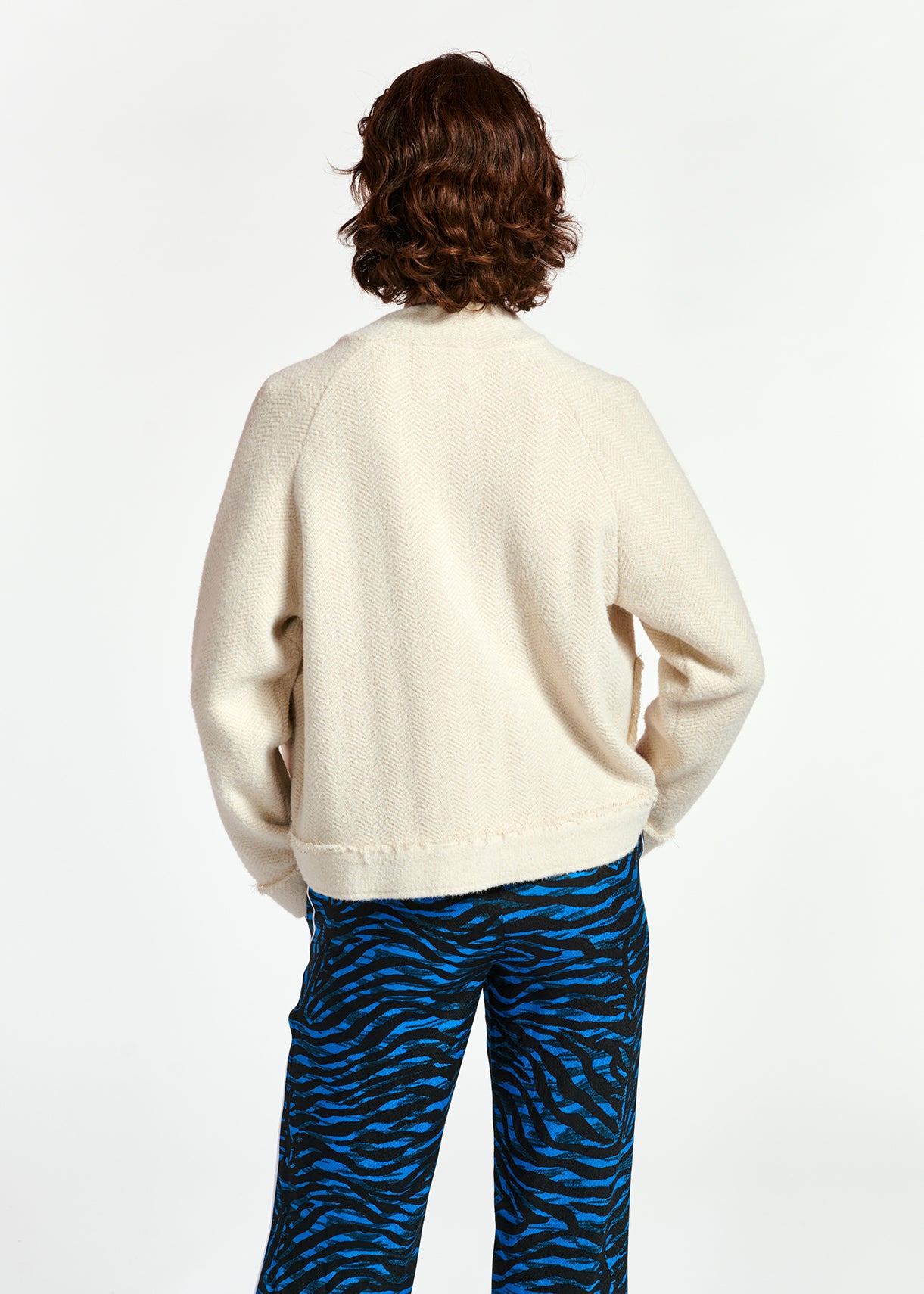 Off-white knitted short jacket with lurex details RE—SSENTIEL | Essentiel second hand
