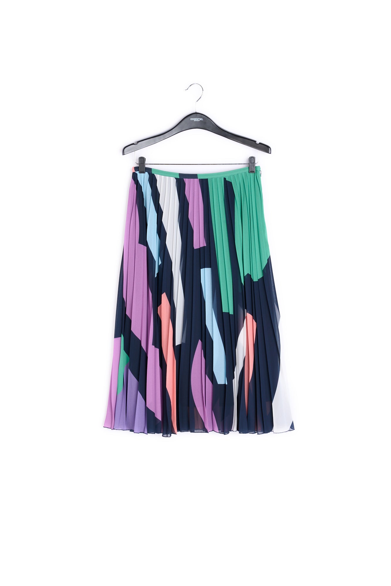 Dark blue graphic print plissé midi skirt RE—SSENTIEL | Essentiel second hand