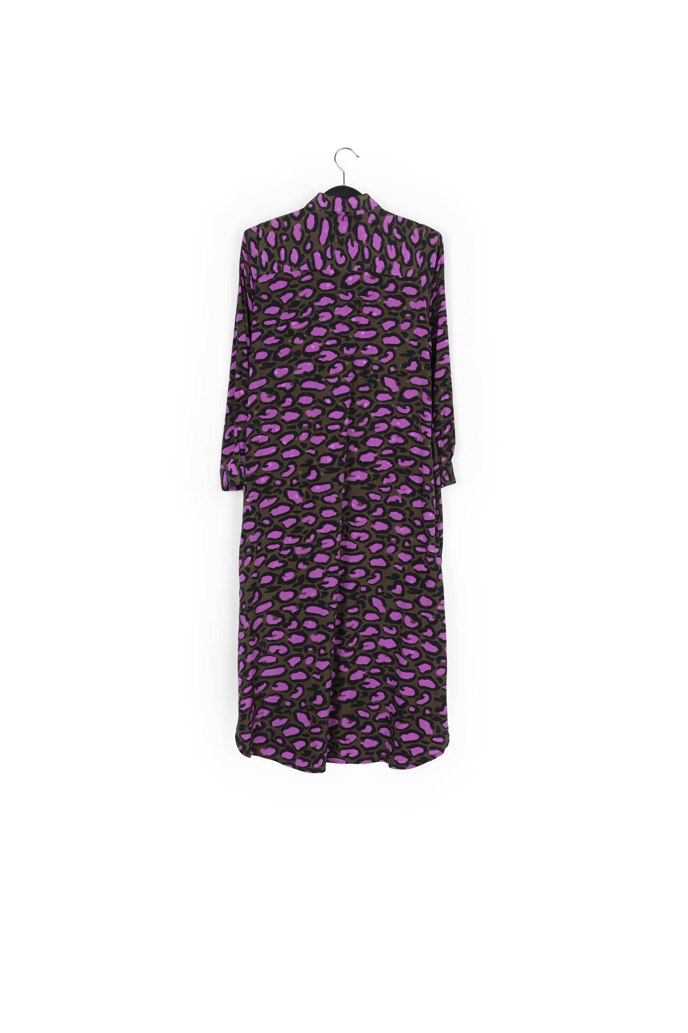 Kakigroene zijden hemdjurk met luipaardprint RE—SSENTIEL | Essentiel second hand