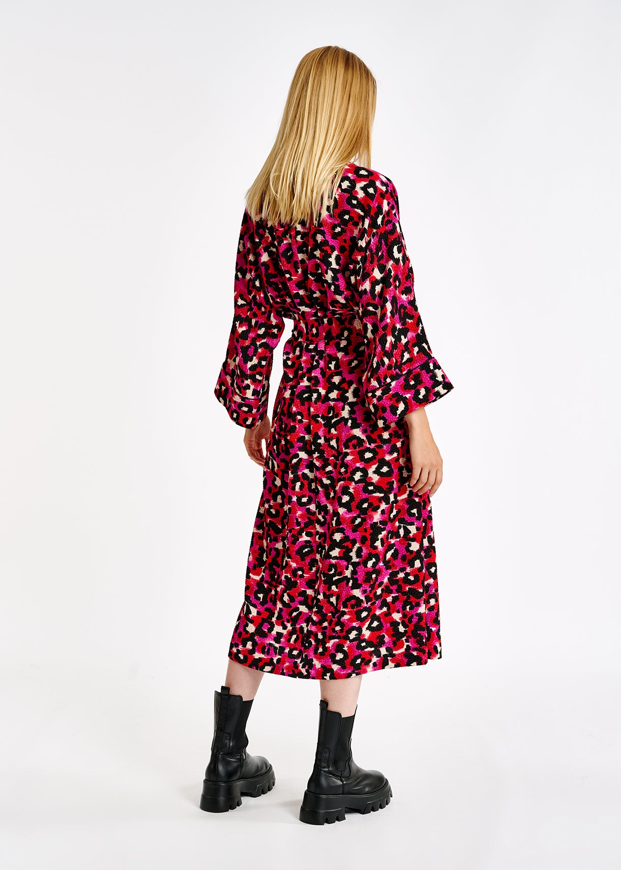 Pink and red leopard print midi dress RE—SSENTIEL | Essentiel second hand