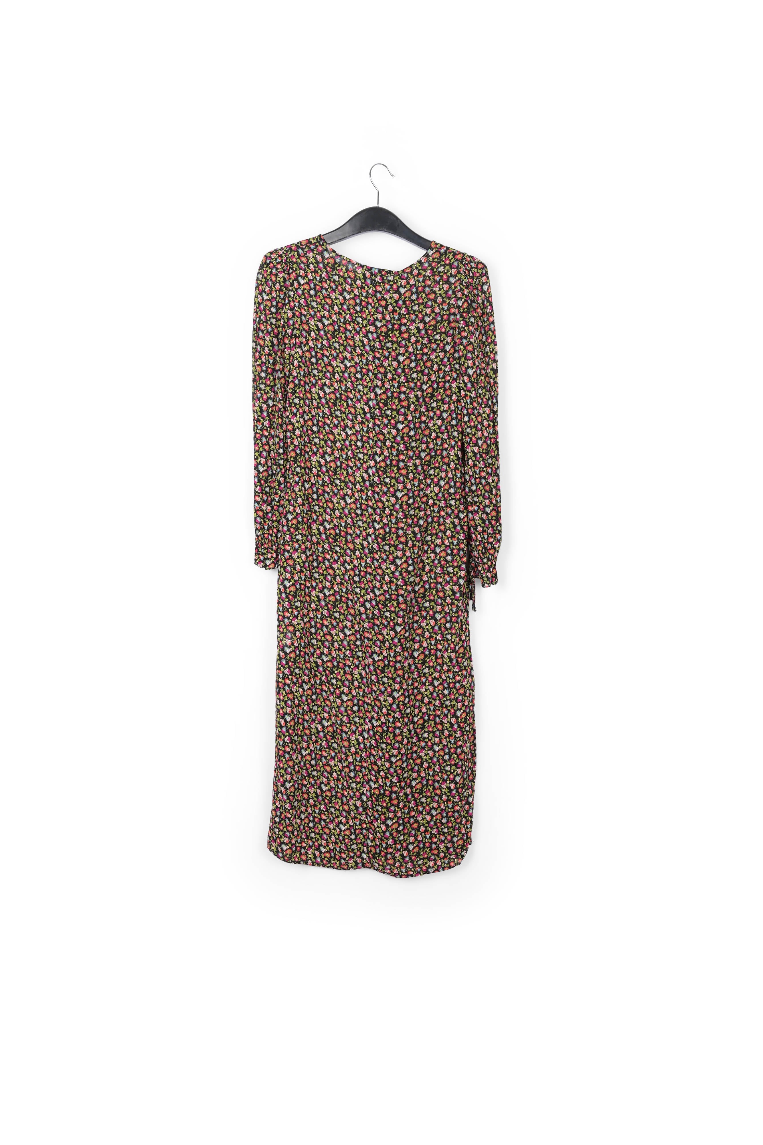 Robe midi ceinturée à imprimé floral noir, vert clair et fuchsia RE—SSENTIEL | Essentiel second hand