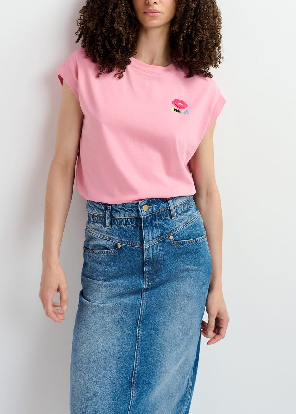 Blue denim midi skirt with paperbag waist RE—SSENTIEL | Essentiel second hand