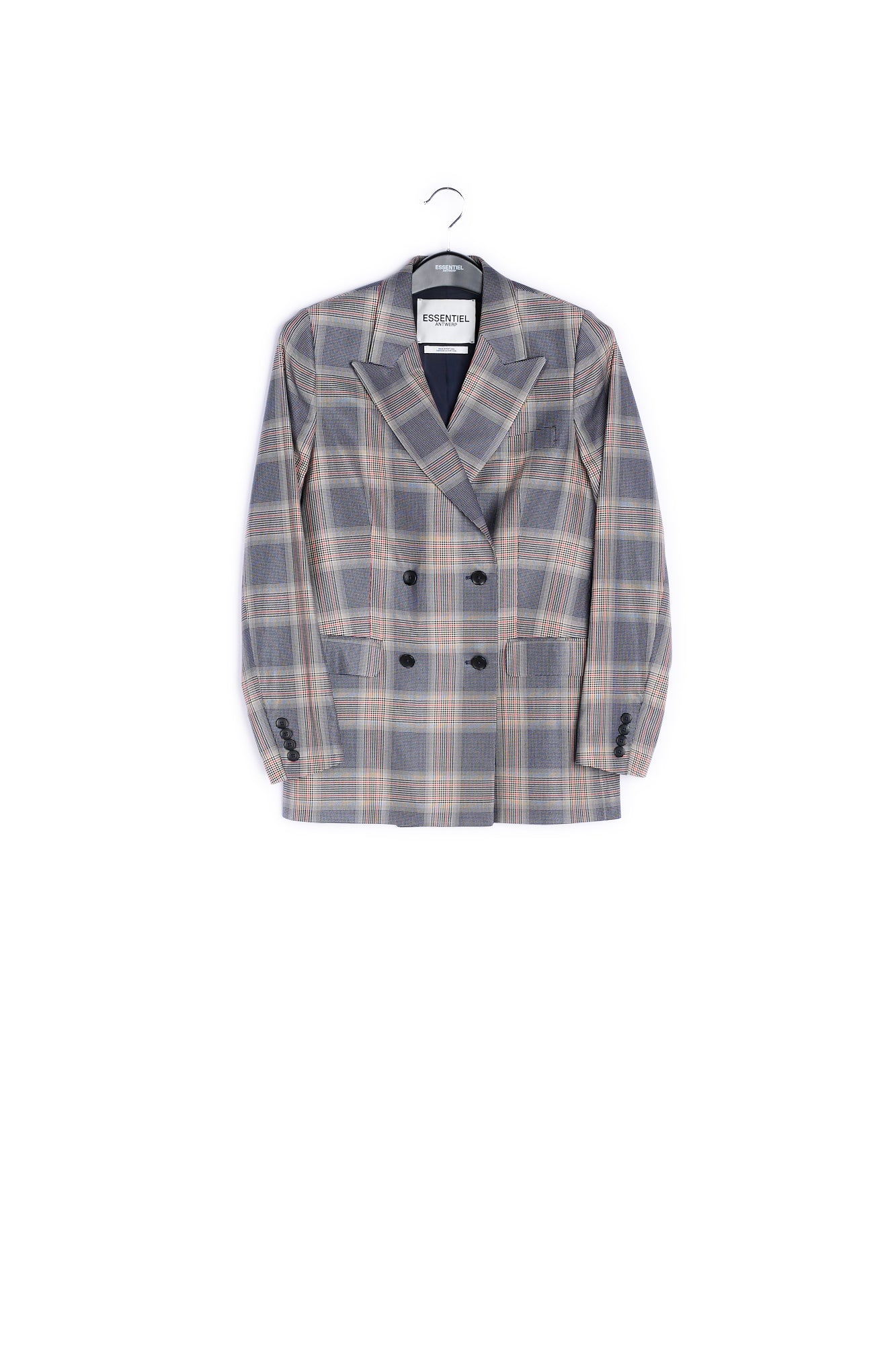 Veste croisée en tartan gris RE—SSENTIEL | Essentiel second hand