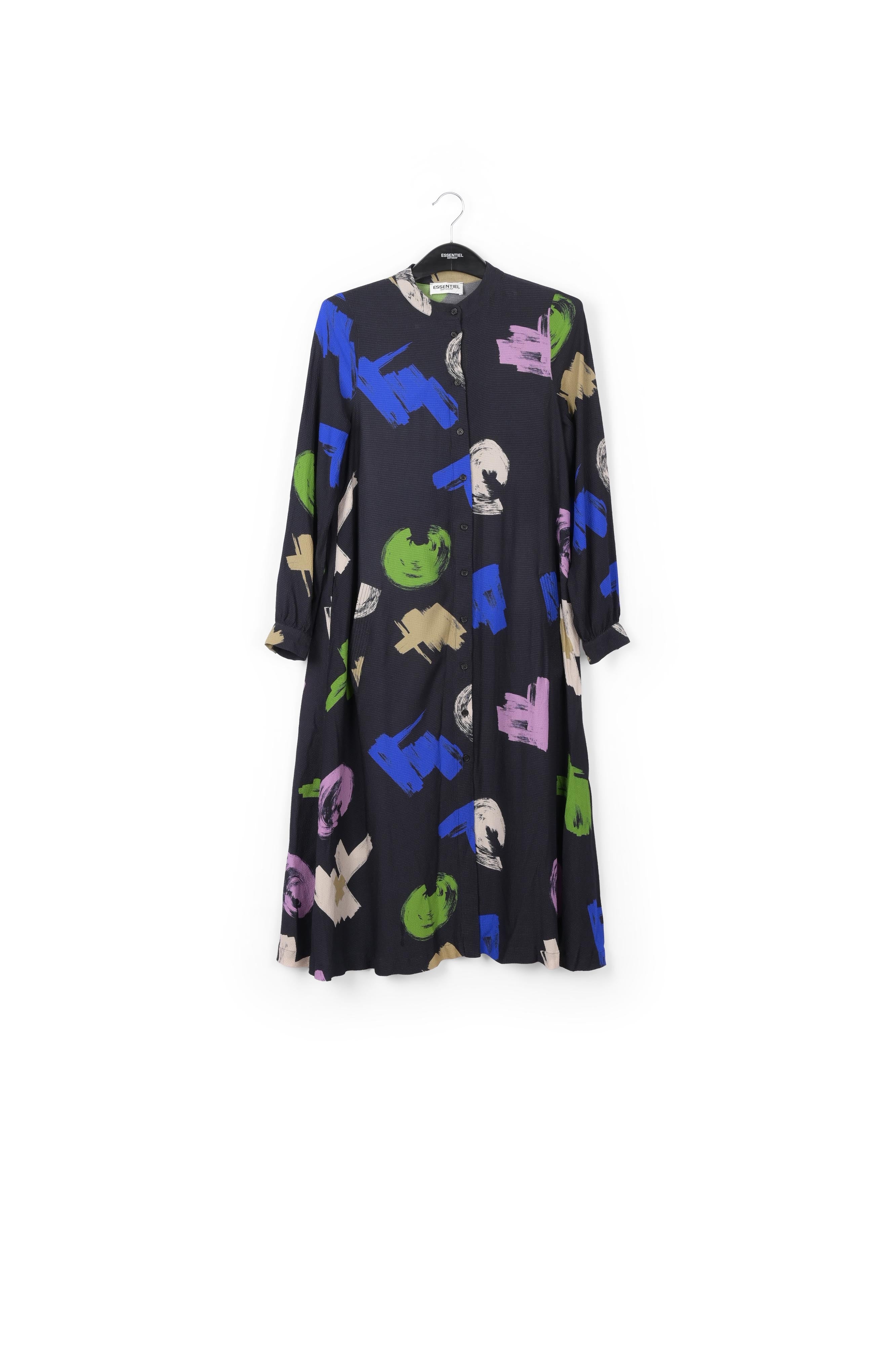 Robe chemise maxi bleue à imprimé graphique RE—SSENTIEL | Essentiel second hand