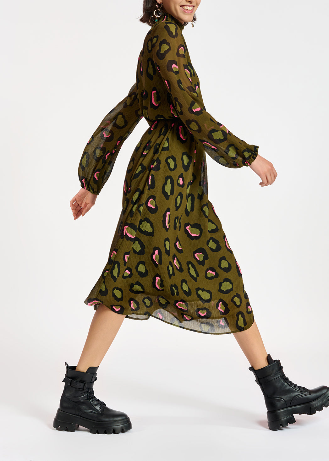 Robe midi kaki à imprimé léopard RE—SSENTIEL | Essentiel second hand