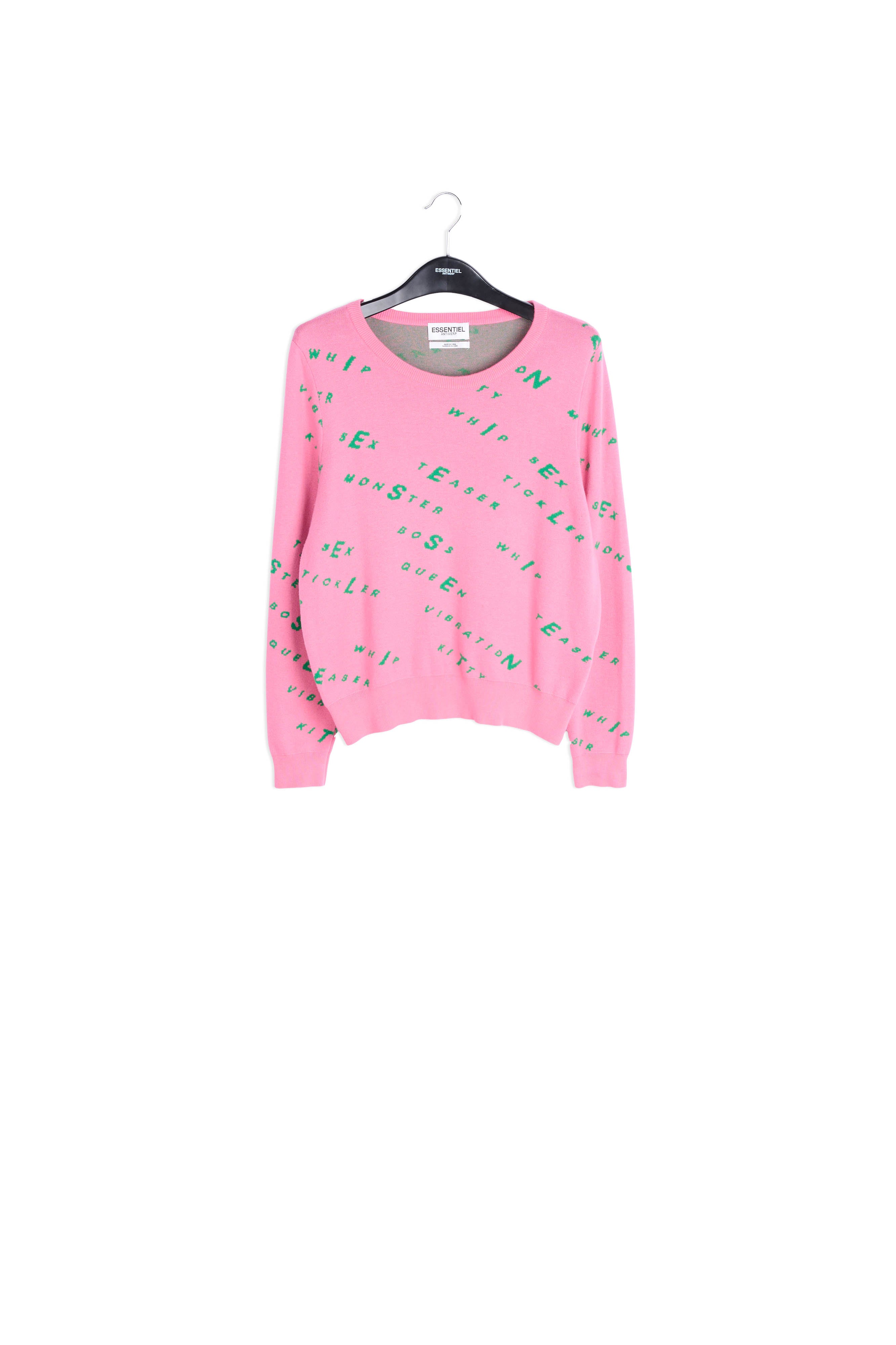 Light pink knitted sweater with dark green print RE—SSENTIEL | Essentiel second hand