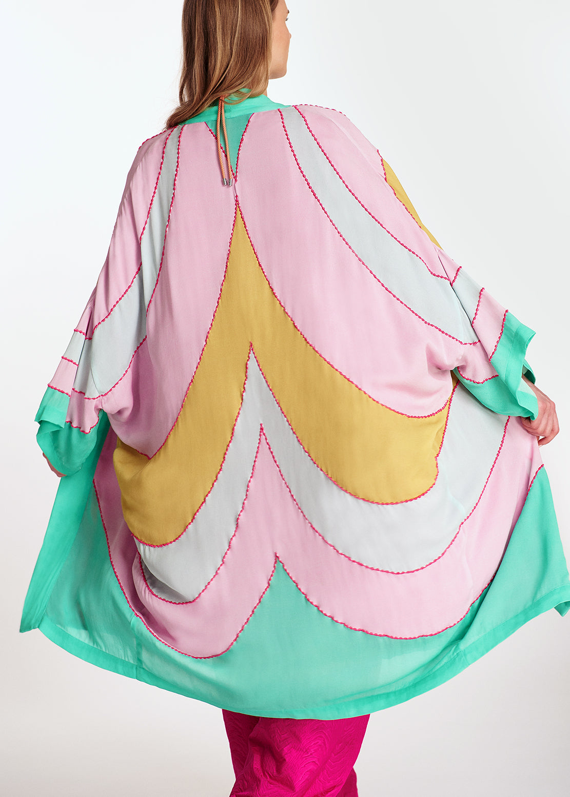 Yellow, pink and light blue kimono with embroideries RE—SSENTIEL | Essentiel second hand
