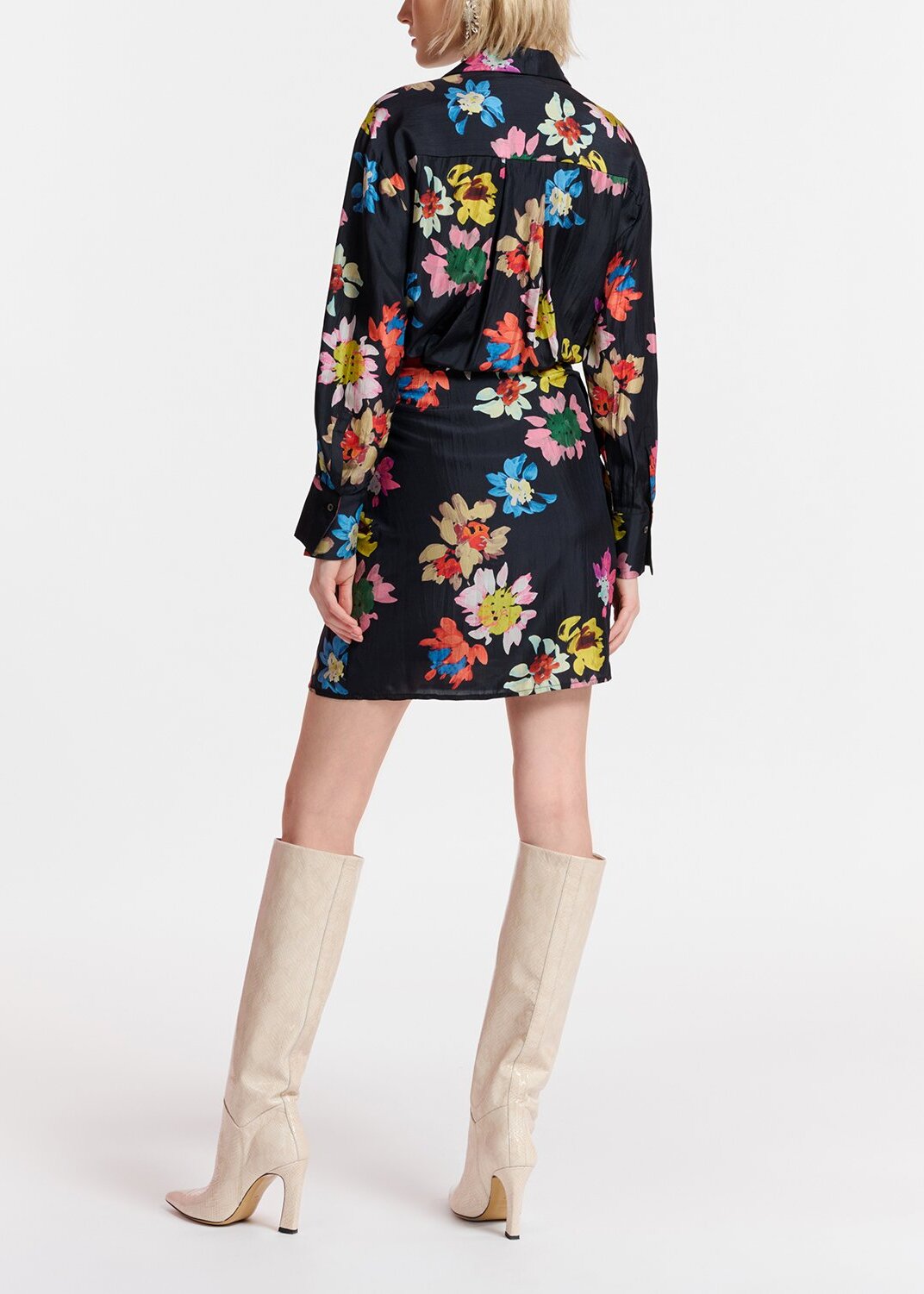 Black silk mini wrap dress with floral print RE—SSENTIEL | Essentiel second hand