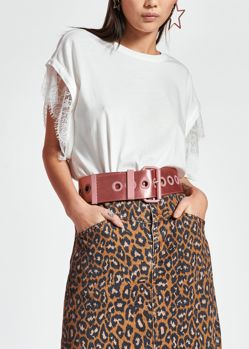 Off-white organic cotton T-shirt with lace RE—SSENTIEL | Essentiel second hand