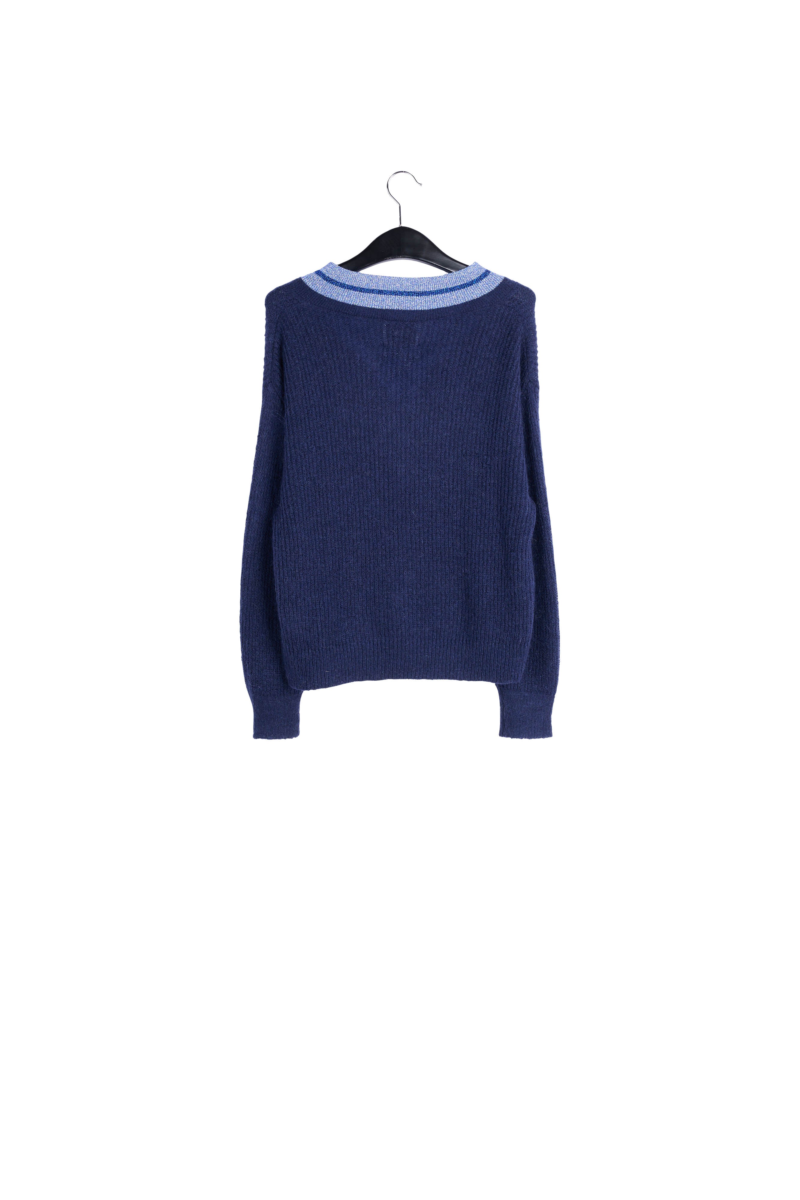 Light blue V-neck knitted sweater with lurex RE—SSENTIEL | Essentiel second hand