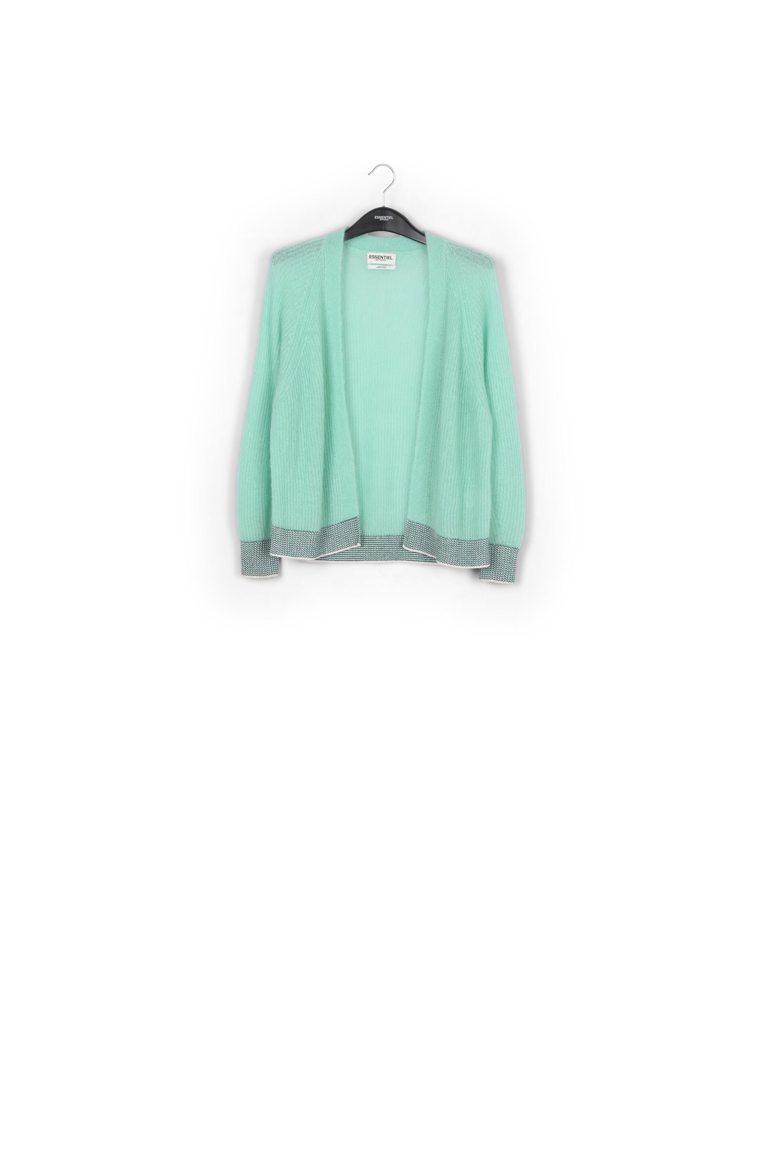 Turquoise ribbed open cardigan with accentuated trims RE—SSENTIEL | Essentiel second hand