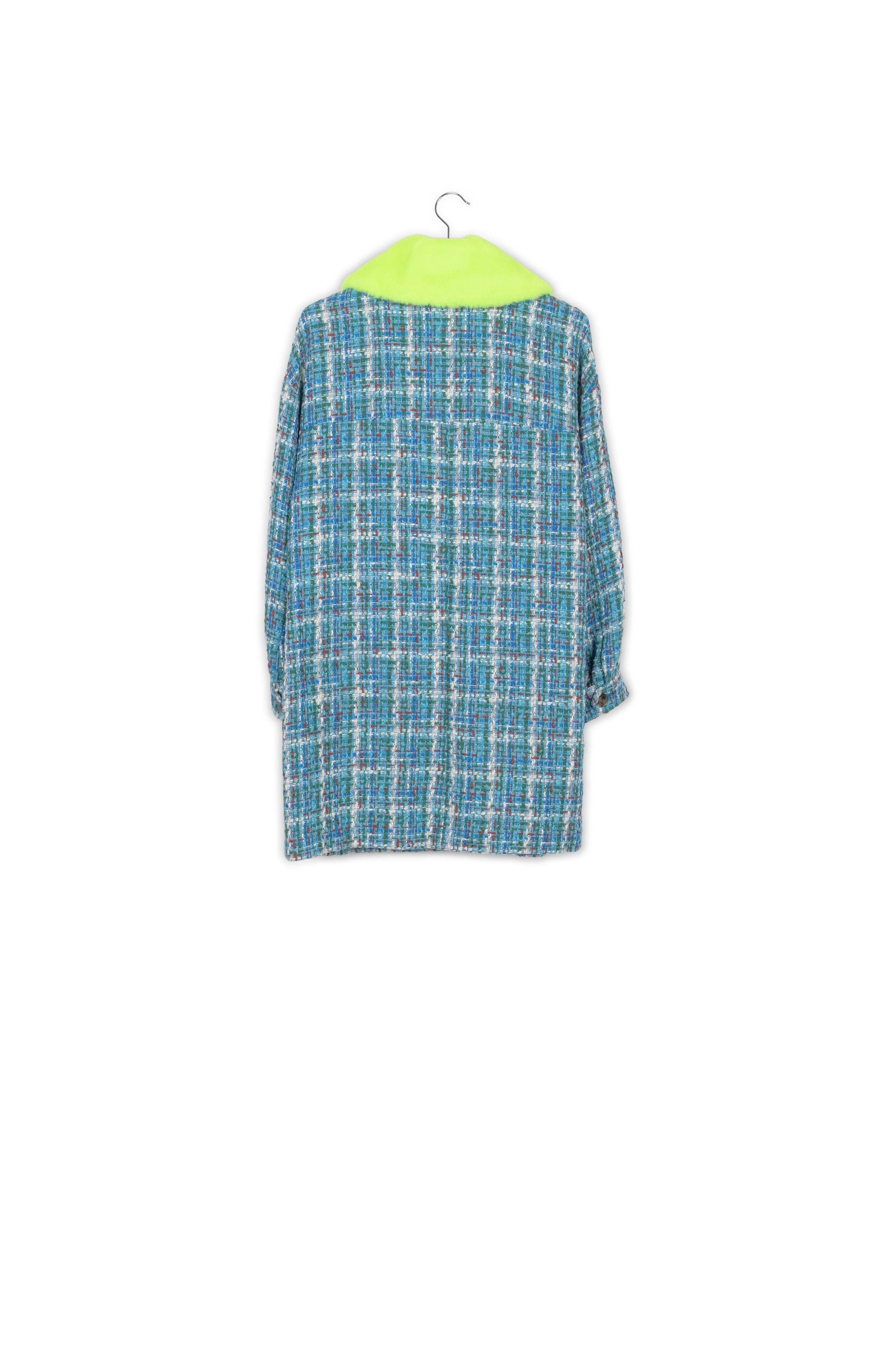 Blue, green and white coat with faux fur collar RE—SSENTIEL | Essentiel second hand