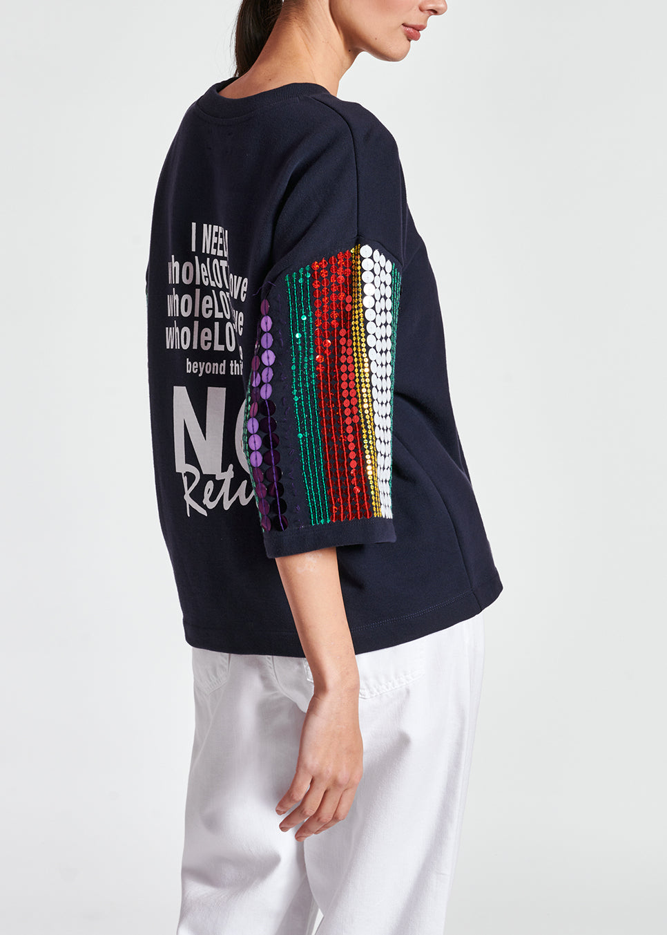 Sweatshirt bleu foncé en coton bio à paillettes RE—SSENTIEL | Essentiel second hand