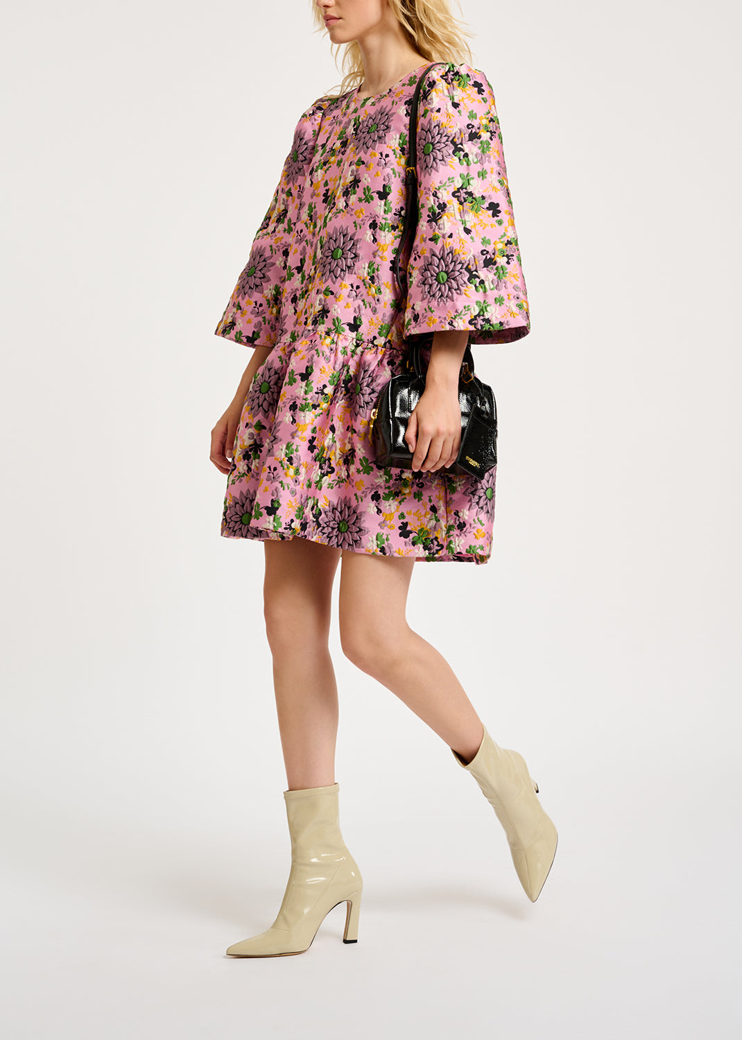 Pink floral jacquard mini dress RE—SSENTIEL | Essentiel second hand