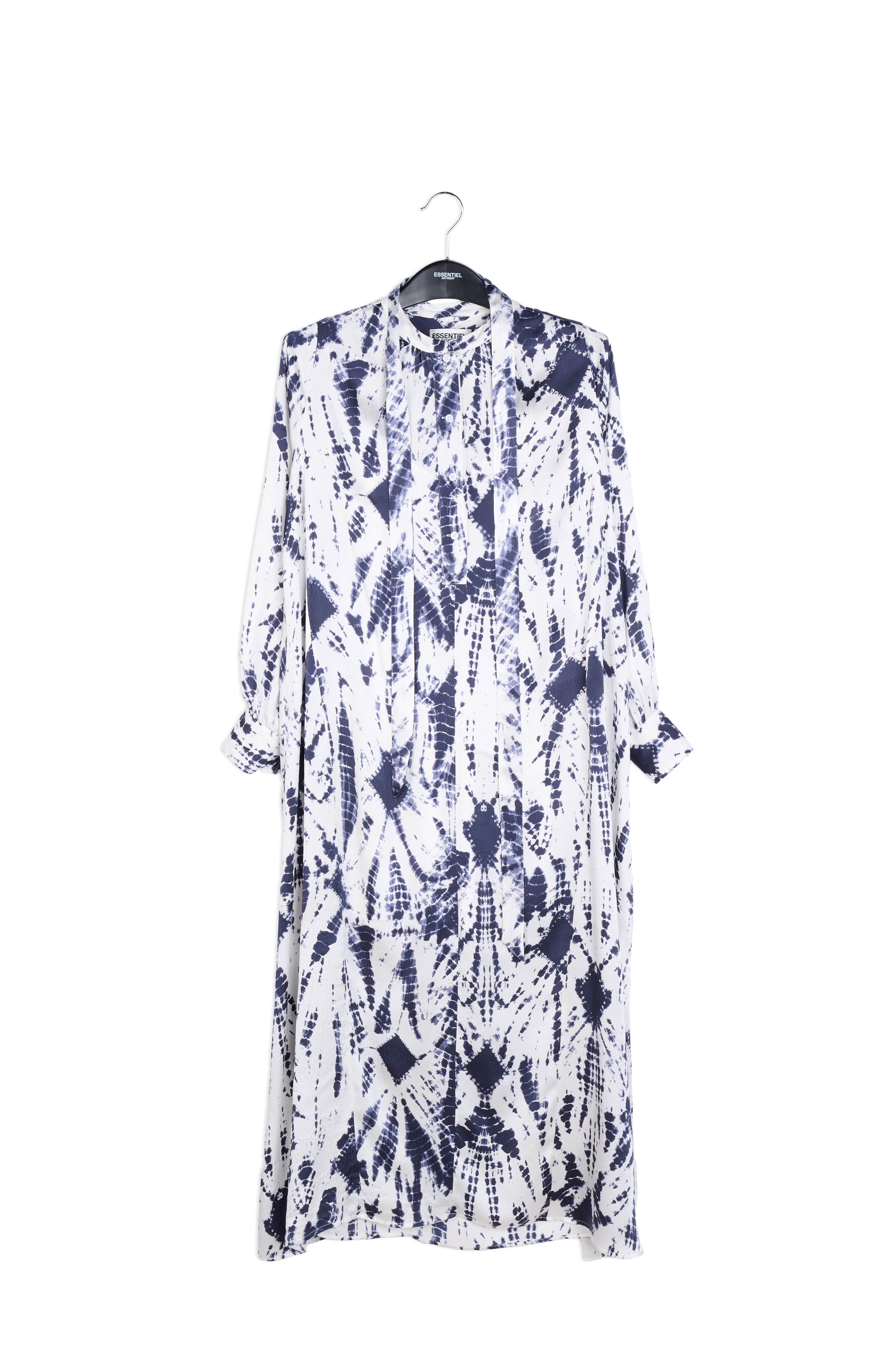 Off-white and dark blue tie-dyed silk shirt dress RE—SSENTIEL | Essentiel second hand