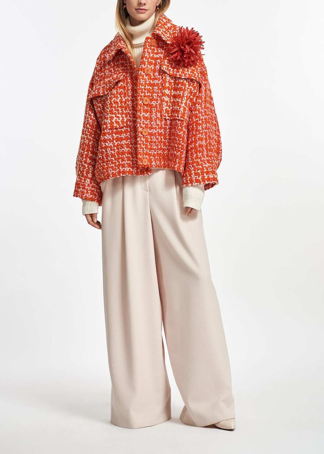 Orange and peach wool-blend tweed jacket RE—SSENTIEL | Essentiel second hand