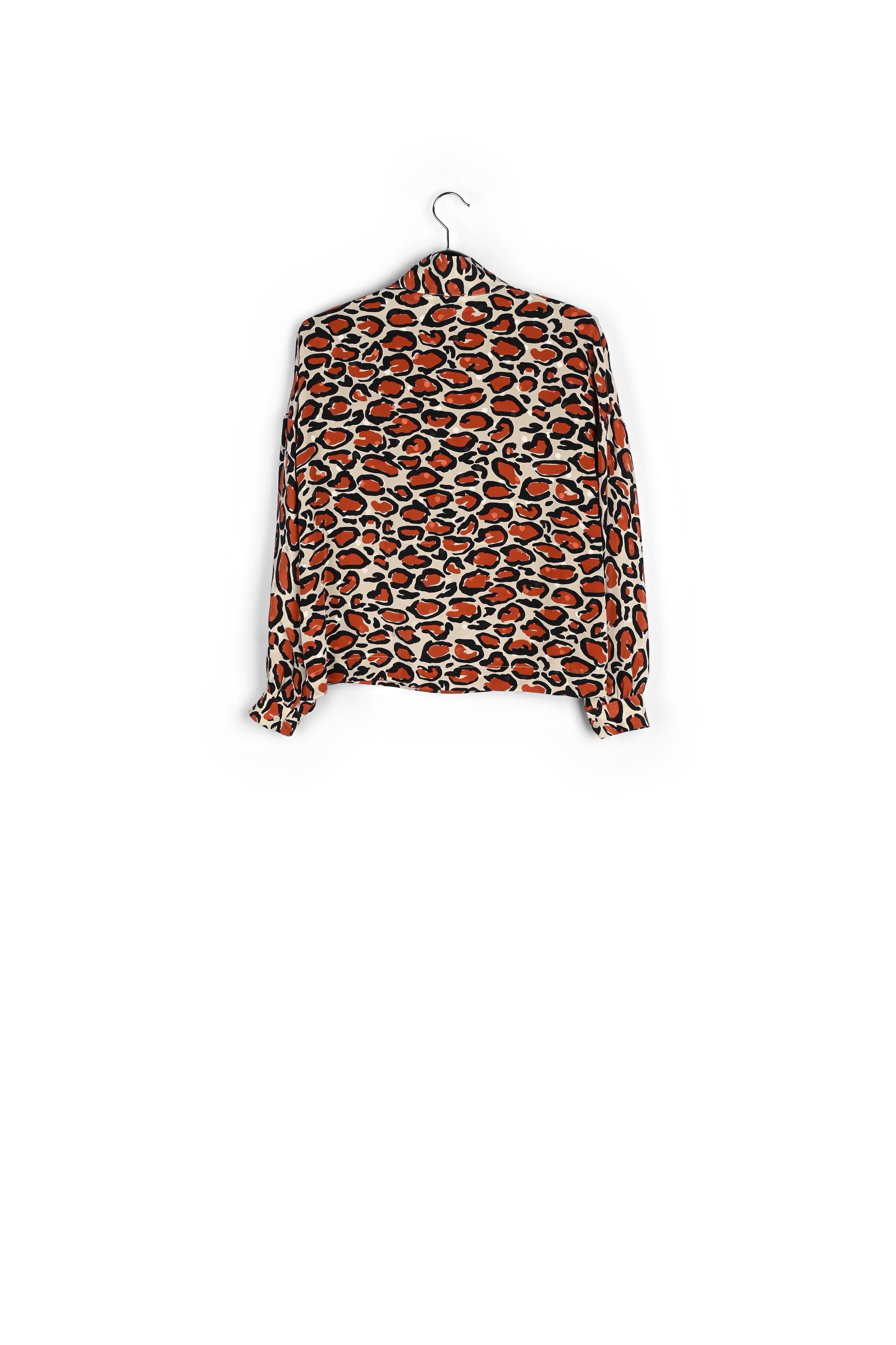 Gebroken wit zijden hemd met strikkraag en luipaardprint RE—SSENTIEL | Essentiel second hand