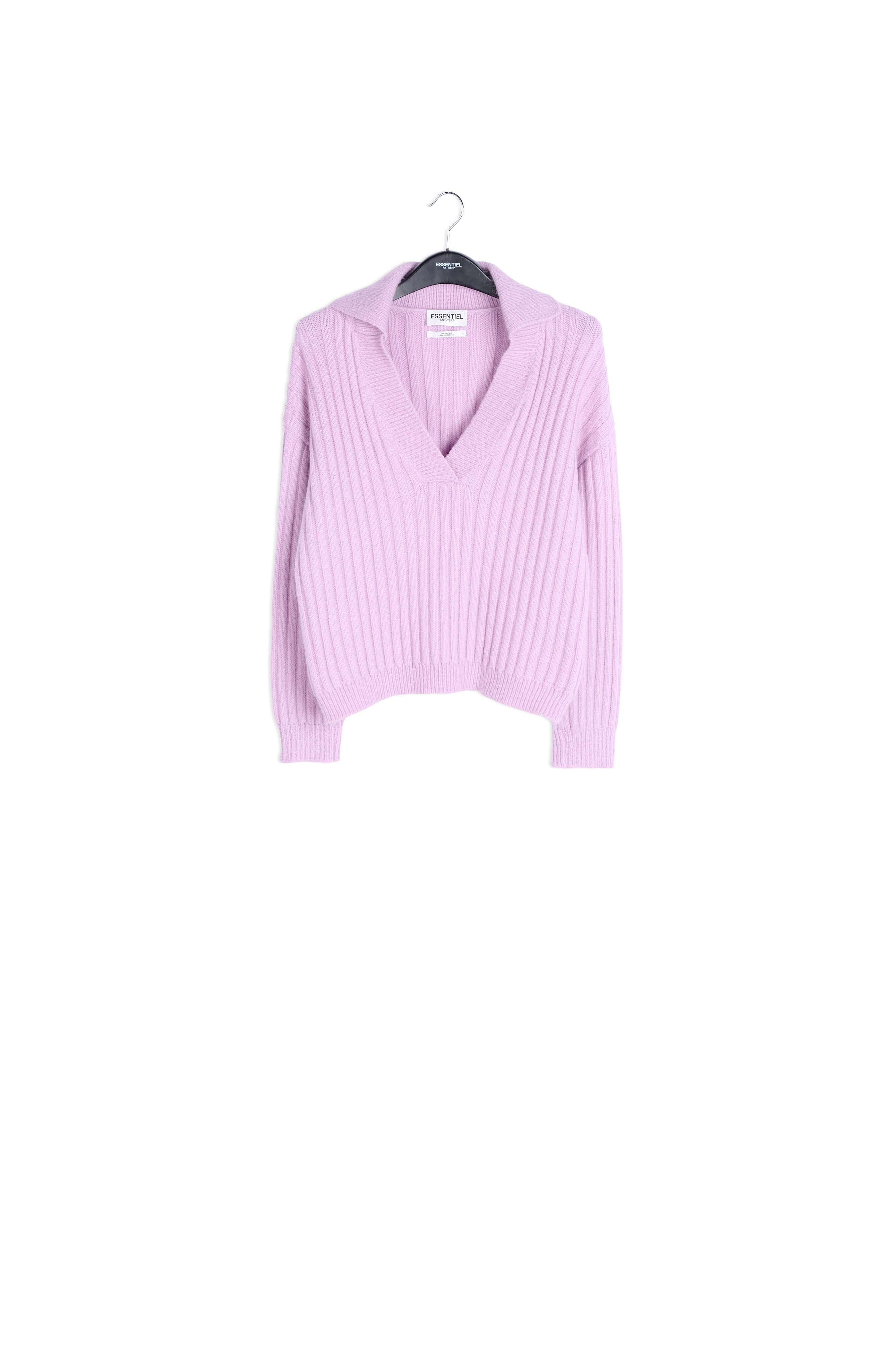 Lilac V-neck ribbed-knit sweater RE—SSENTIEL | Essentiel second hand