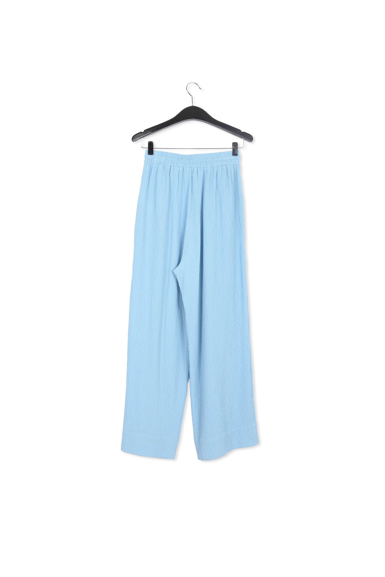 Light blue wide-leg seersucker pants RE—SSENTIEL | Essentiel second hand