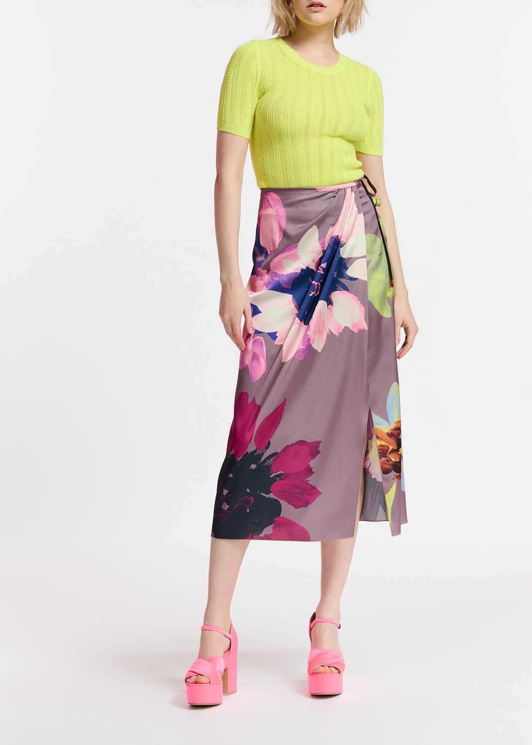 Mauve midi skirt with multicolor floral print RE—SSENTIEL | Essentiel second hand