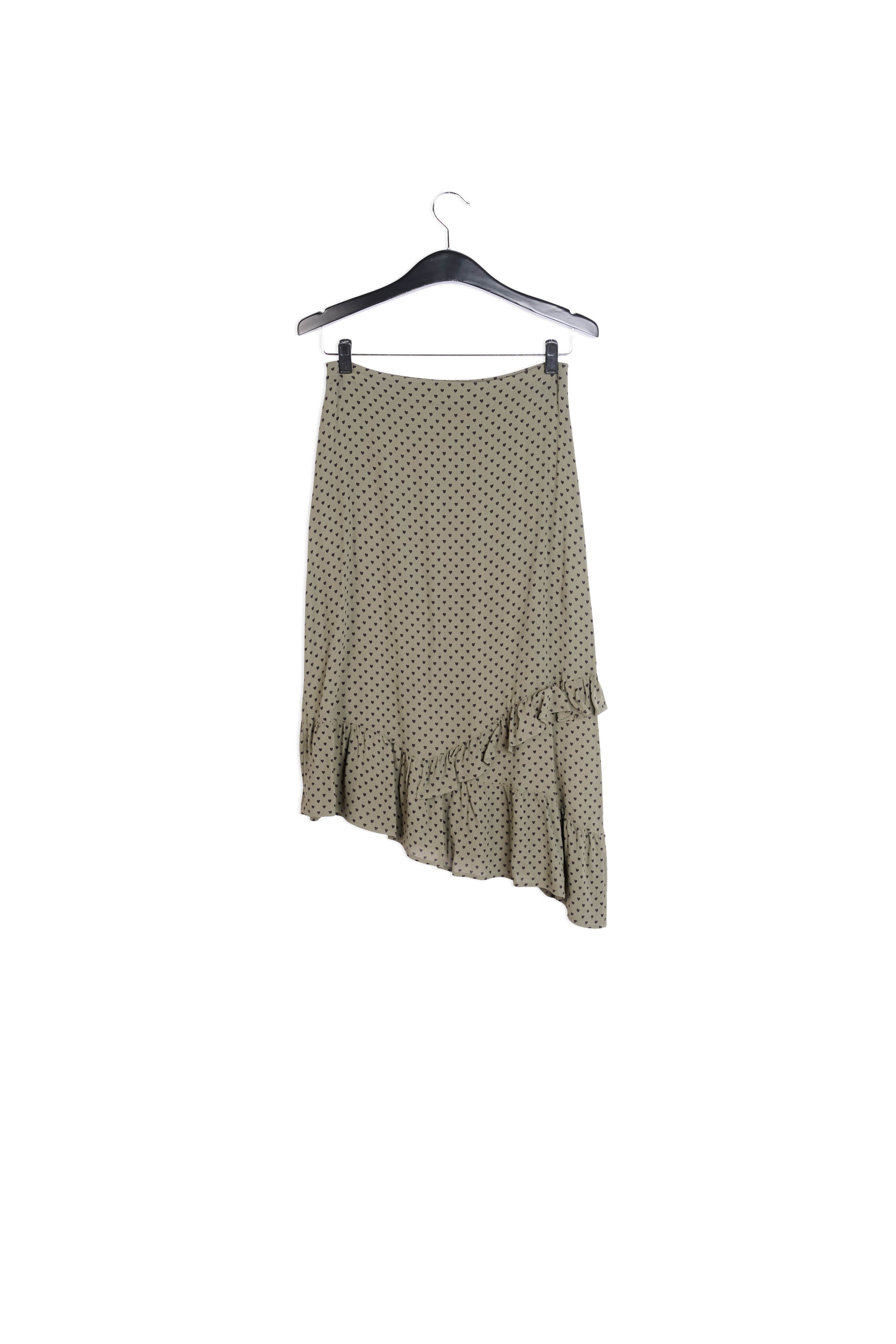 Olivegreen asymetrical skirt with hearts RE—SSENTIEL | Essentiel second hand