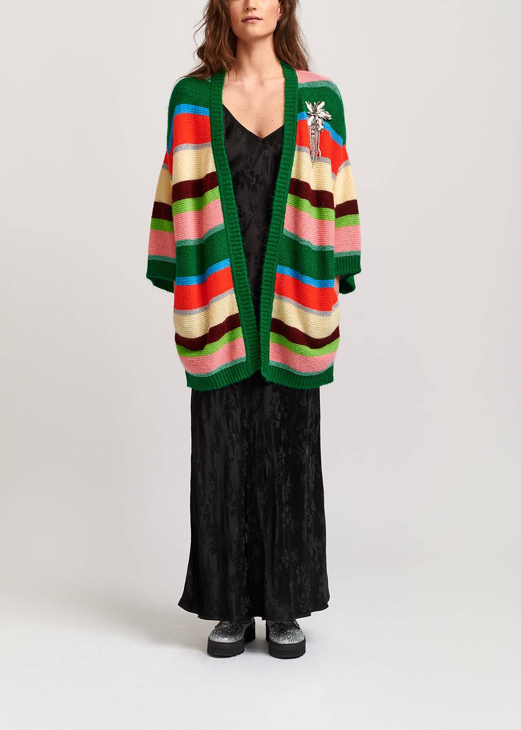 Green, orange and pink striped cardigan RE—SSENTIEL | Essentiel second hand