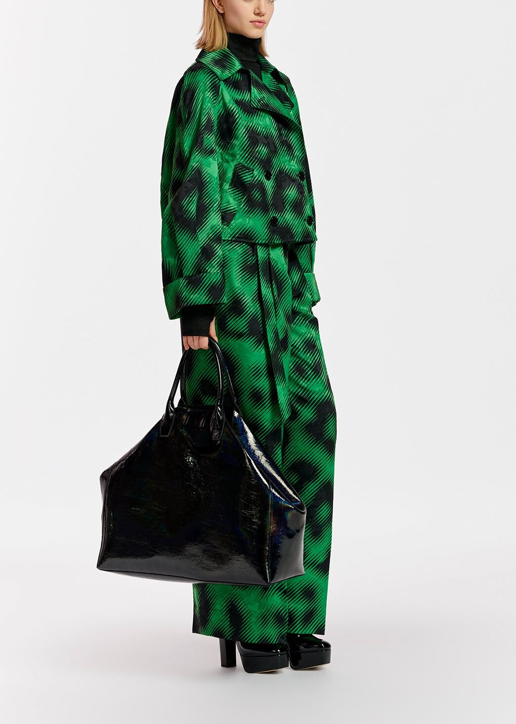 Groene jacquard broek met riem en luipaardprint RE—SSENTIEL | Essentiel second hand