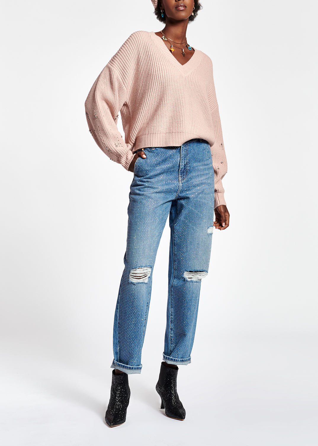 Pink rhinestone-detailed sweater RE—SSENTIEL | Essentiel second hand