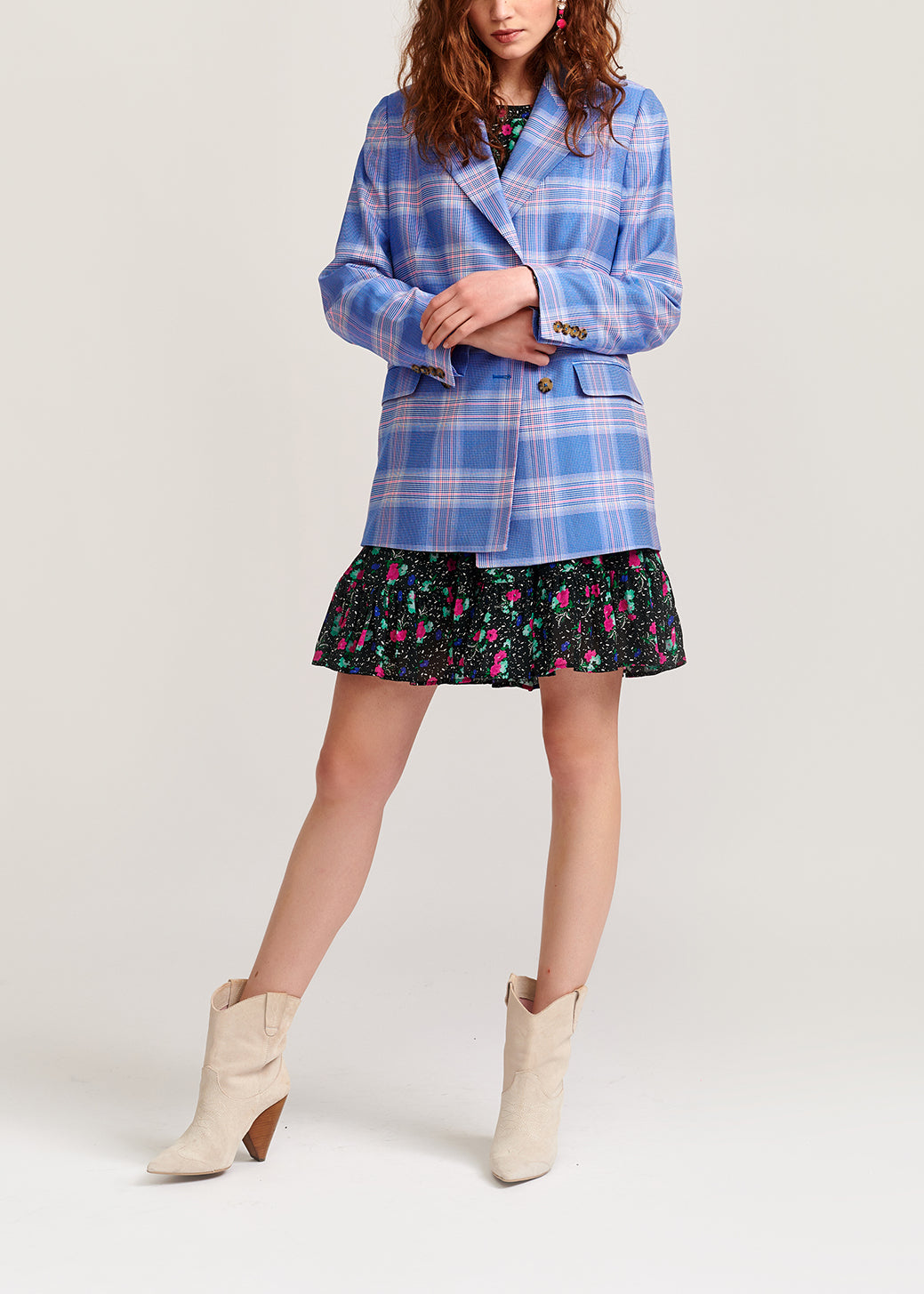 Blue plaid double-breasted blazer RE—SSENTIEL | Essentiel second hand