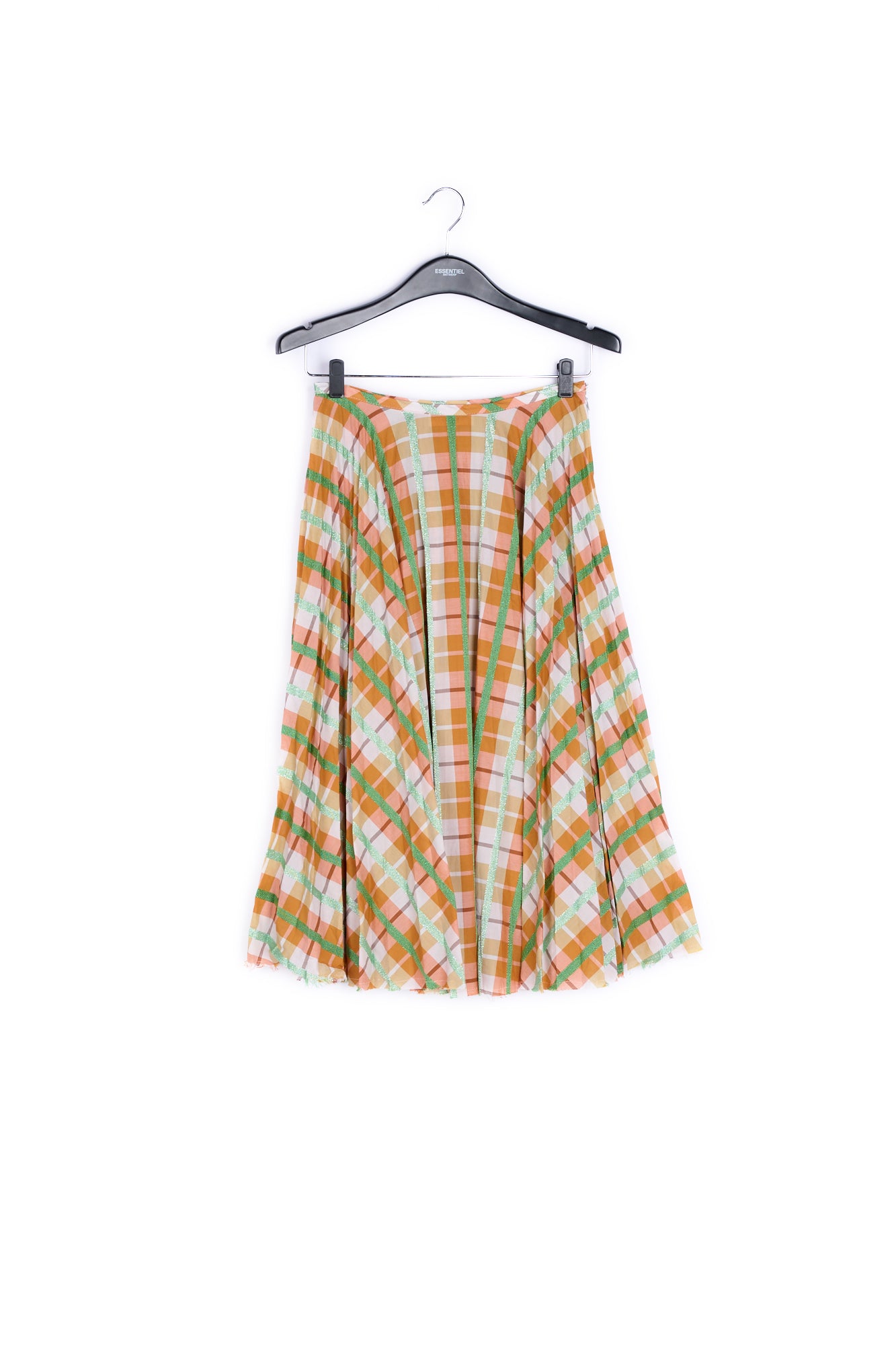 Beige and blue plaid cotton-blend pleated skirt RE—SSENTIEL | Essentiel second hand
