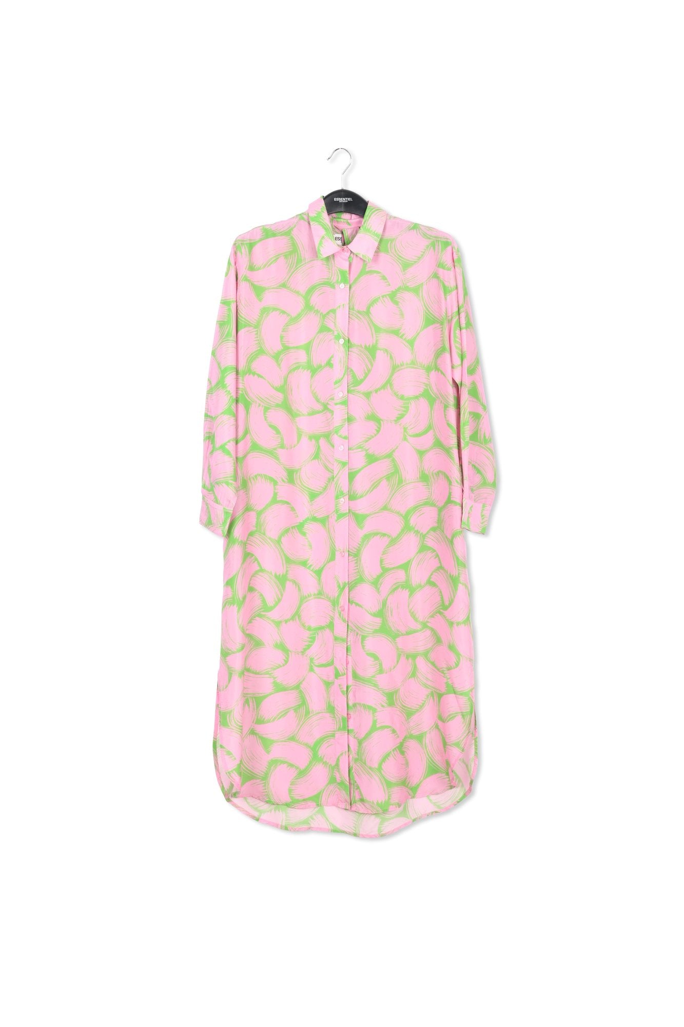 Robe chemise en soie verte et rose clair à fleurs RE—SSENTIEL | Essentiel second hand